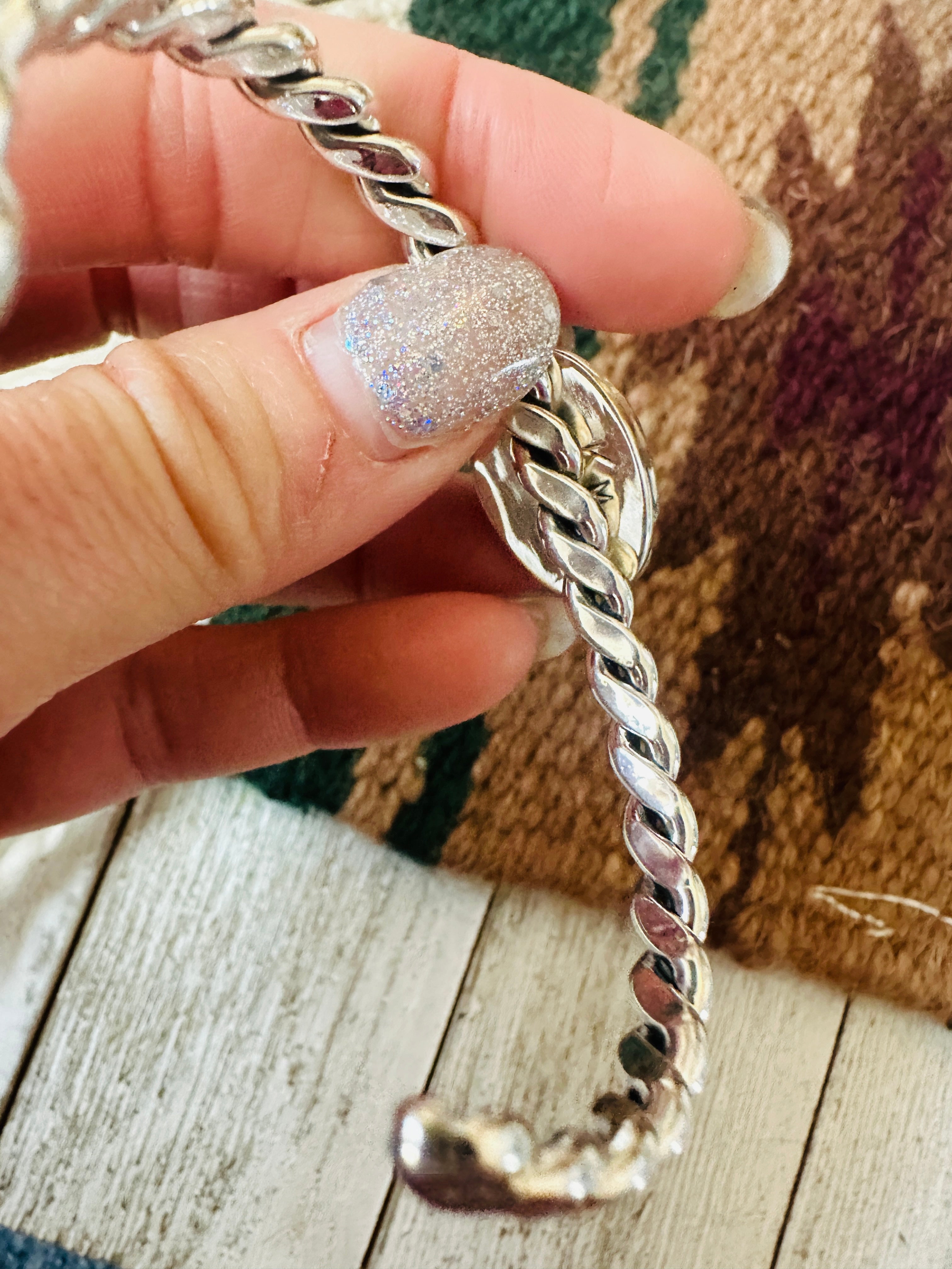 Navajo White Buffalo & Sterling Silver Cuff Bracelet