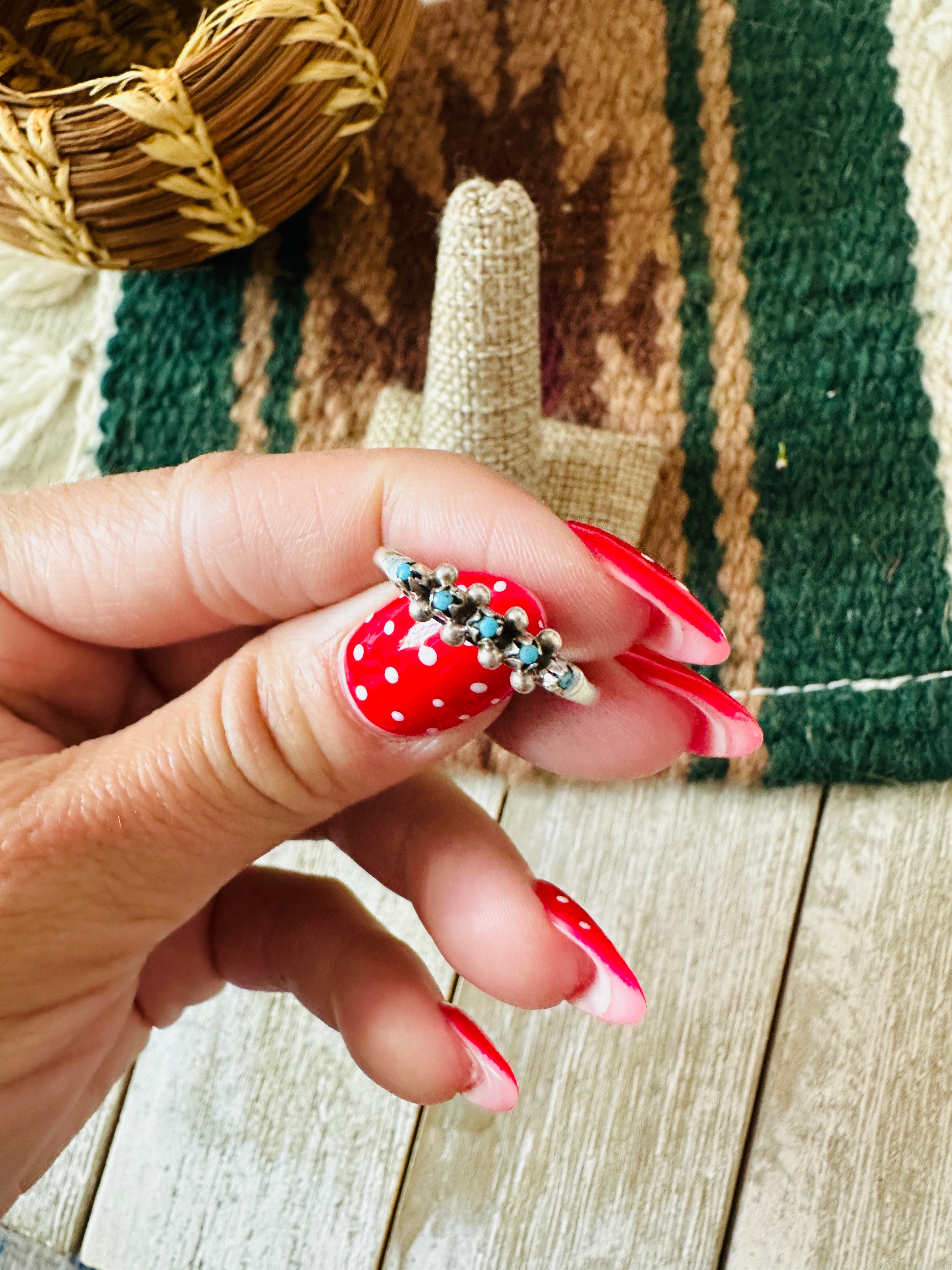 Handcrafted Sterling Silver & Turquoise Petit Point Band Ring