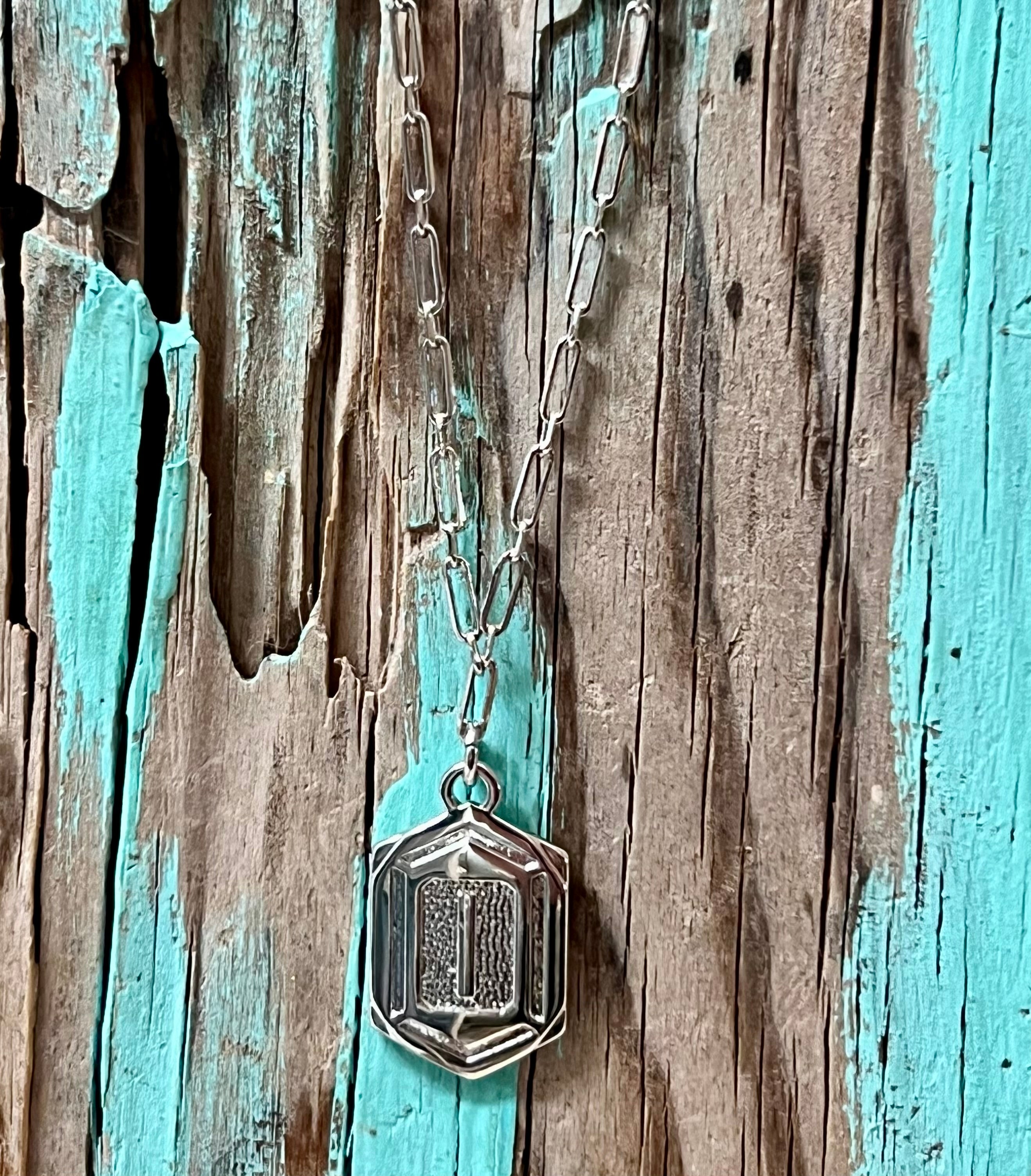 Hexagon Tag Initial “I” Pendant Necklace