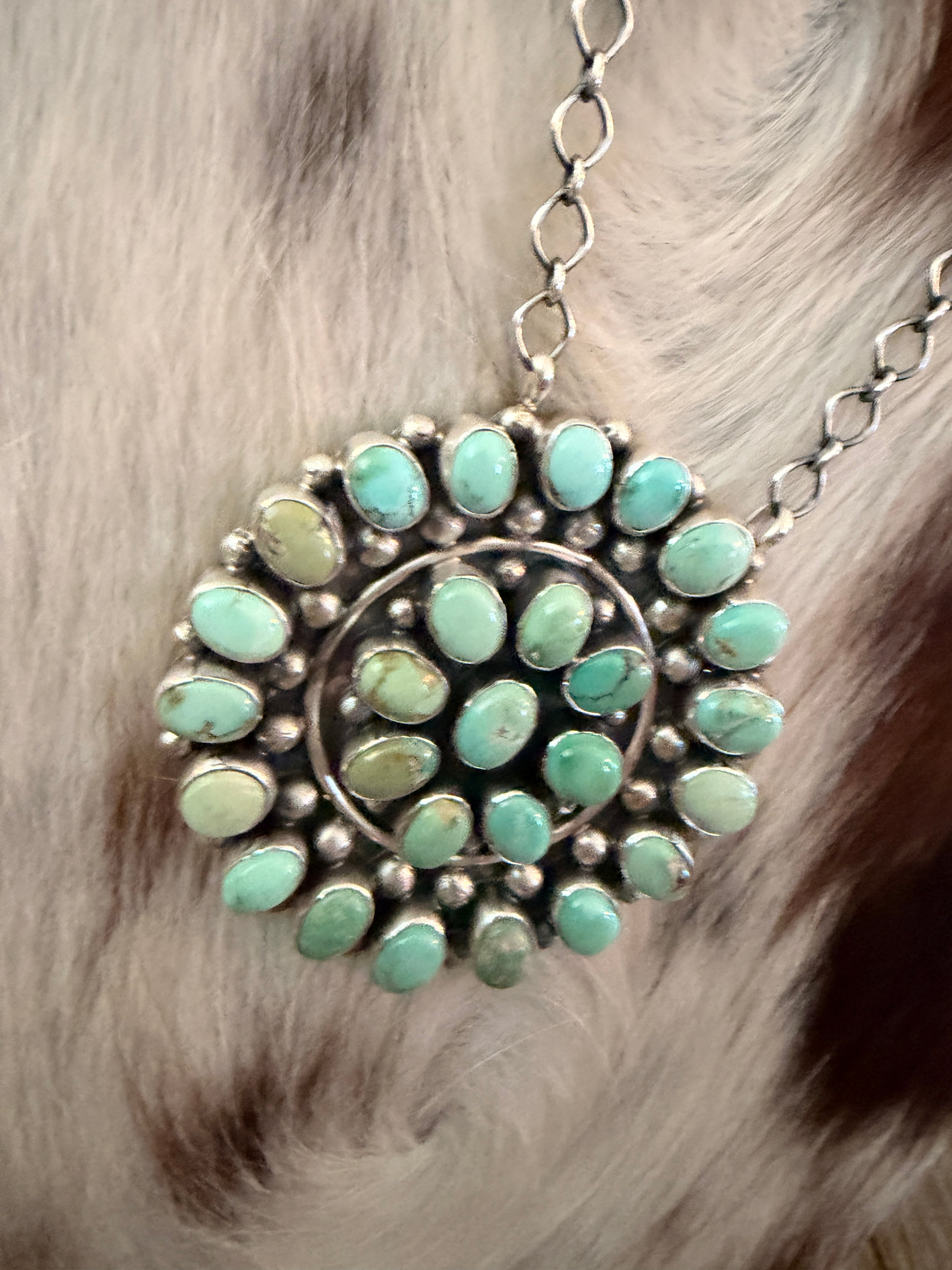 Handcrafted Turquoise & Sterling Silver Cluster Necklace by Travis Jim