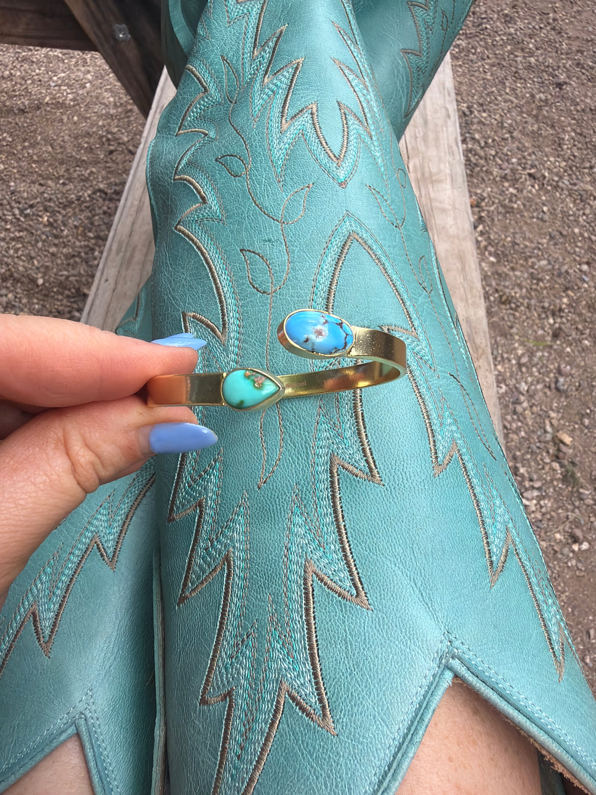 “The Golden Collection” Painted Desert Handmade Natural Sonoran Mountain Turquoise & Golden Hills Gold Plated Adjustable Bracelet Cuff STYLE 3
