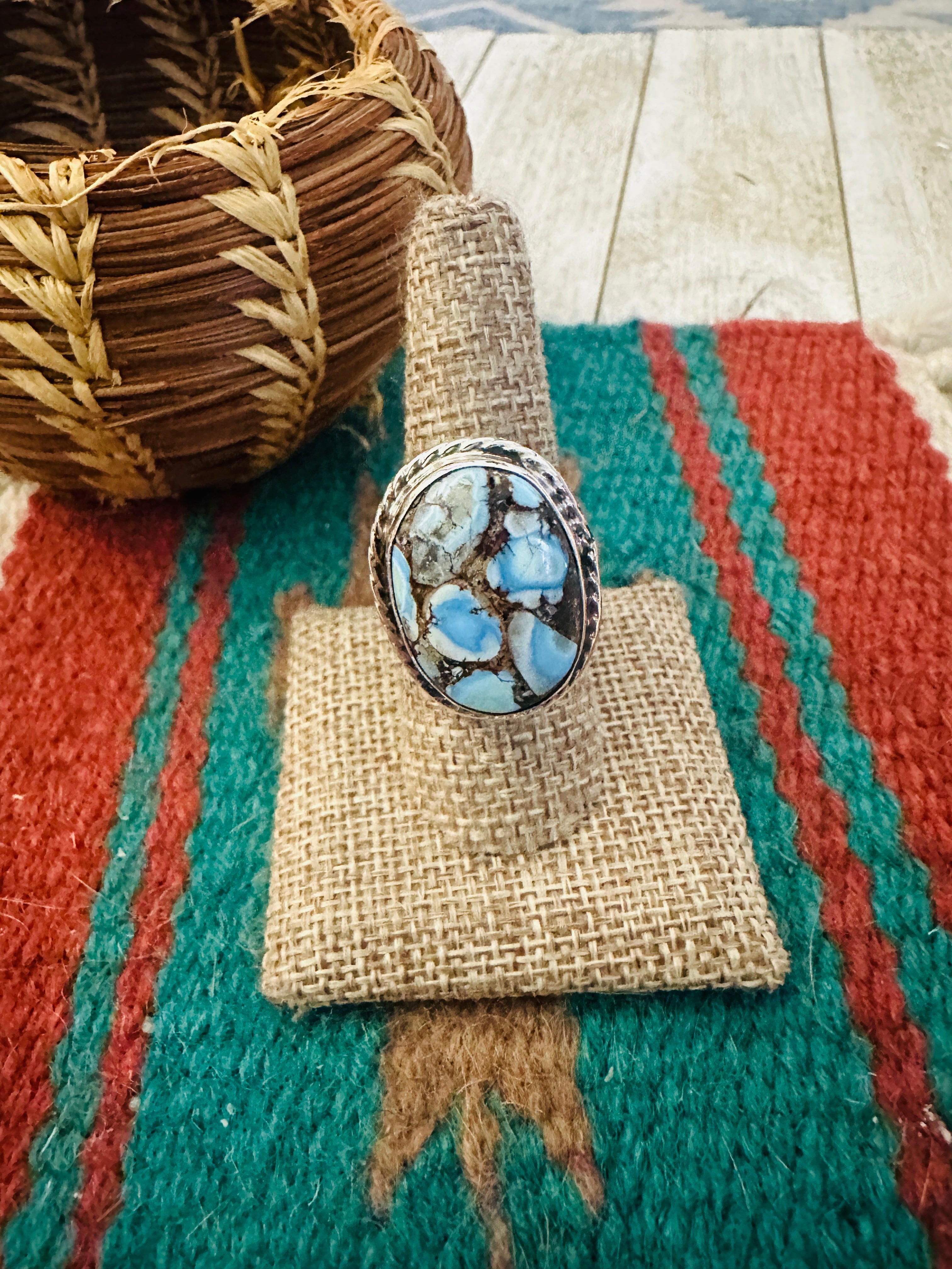 Handcrafted Golden Hills Turquoise & Sterling Silver Adjustable Ring