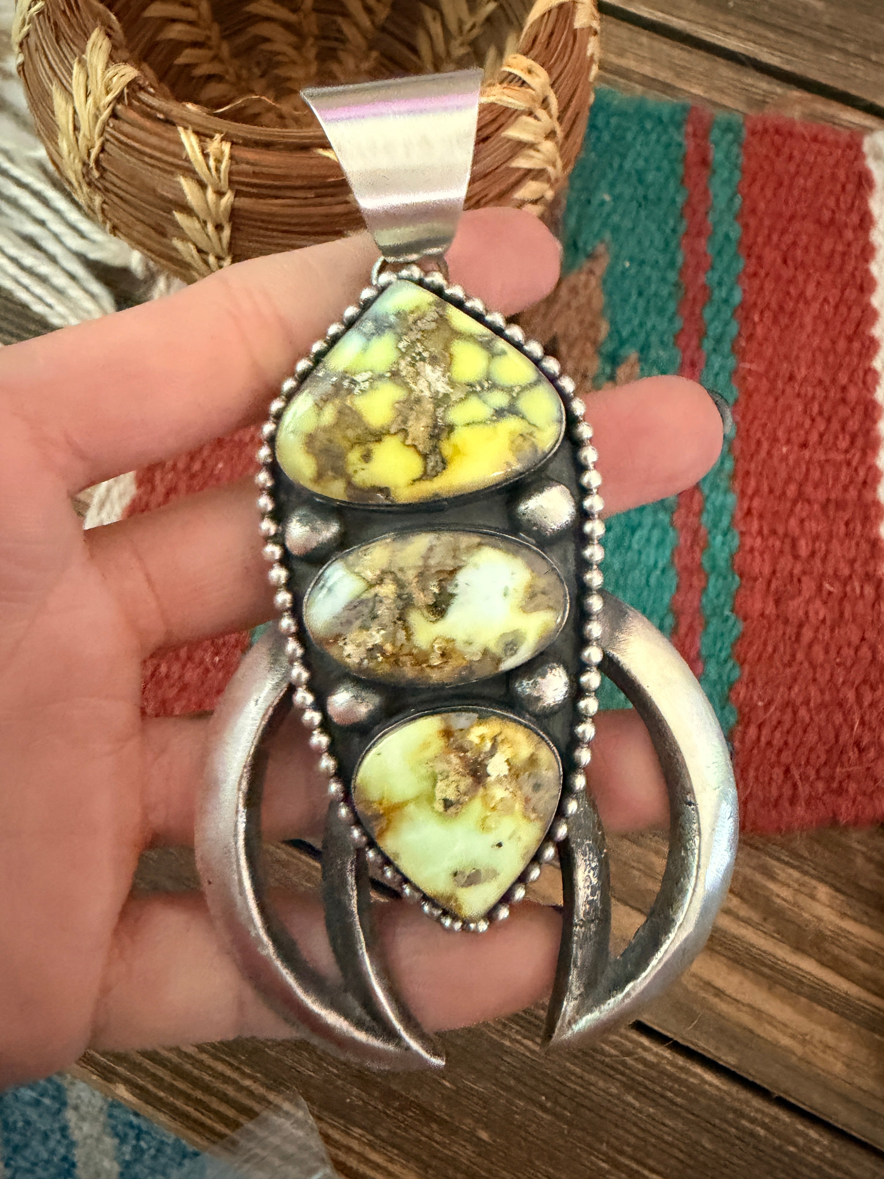 Handcrafted Sterling Silver & Palomino Turquoise Naja Pendant by Chimney Butte