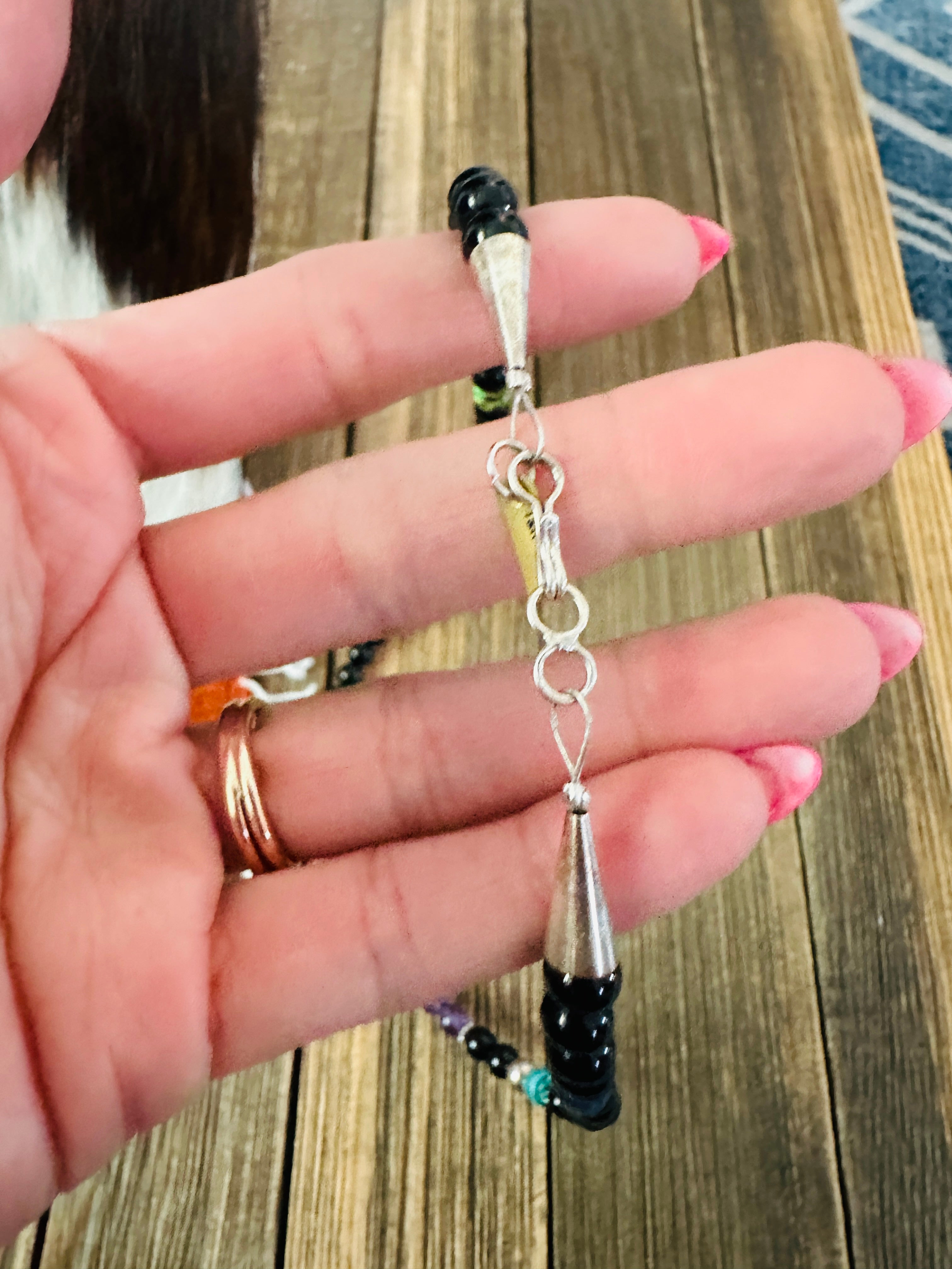 Handcrafted Multi Stone & Sterling Silver Beaded 18” Necklace by T & R Singer