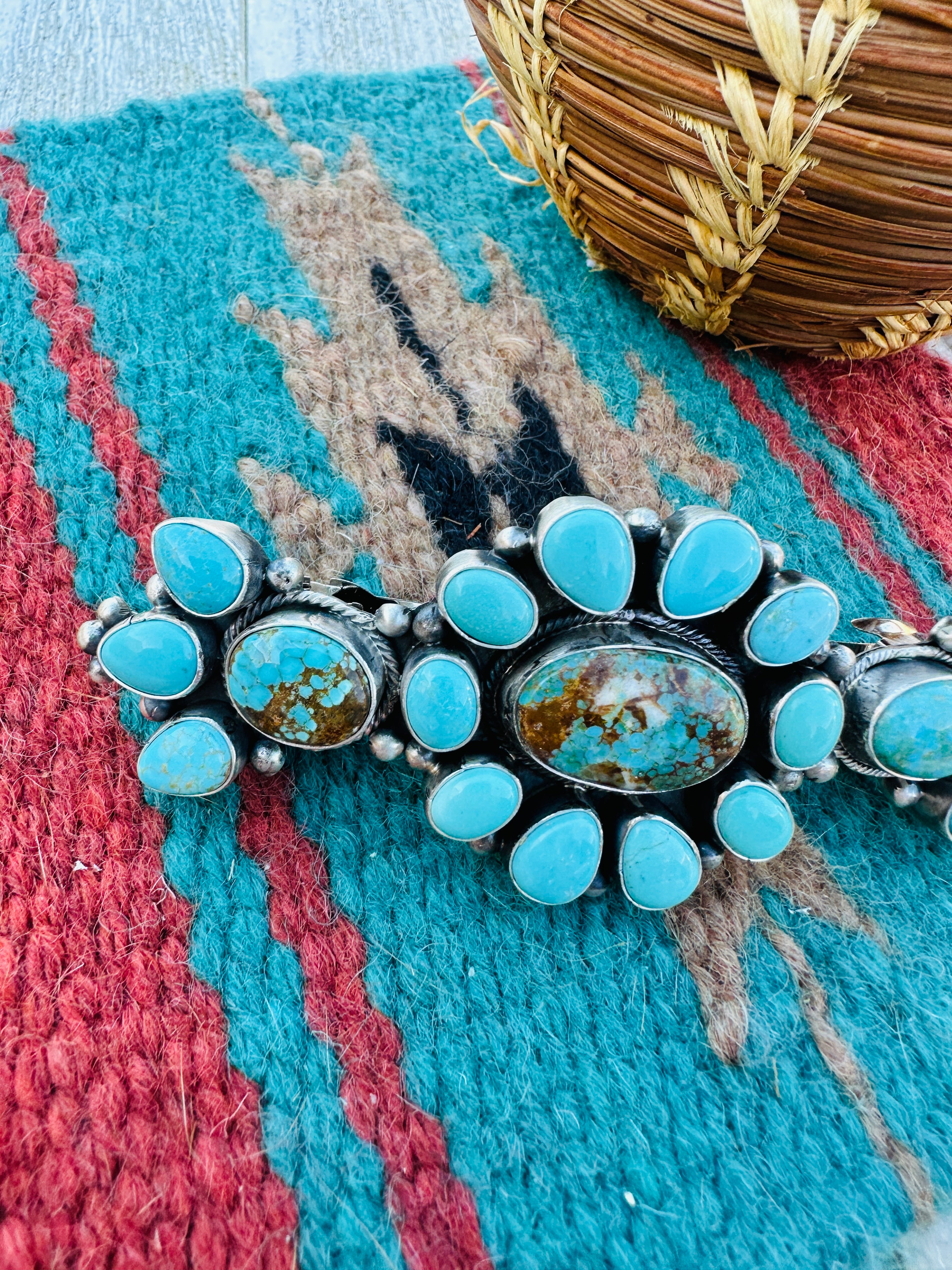 Handcrafted Turquoise & Sterling Silver Cluster Hair Barrette