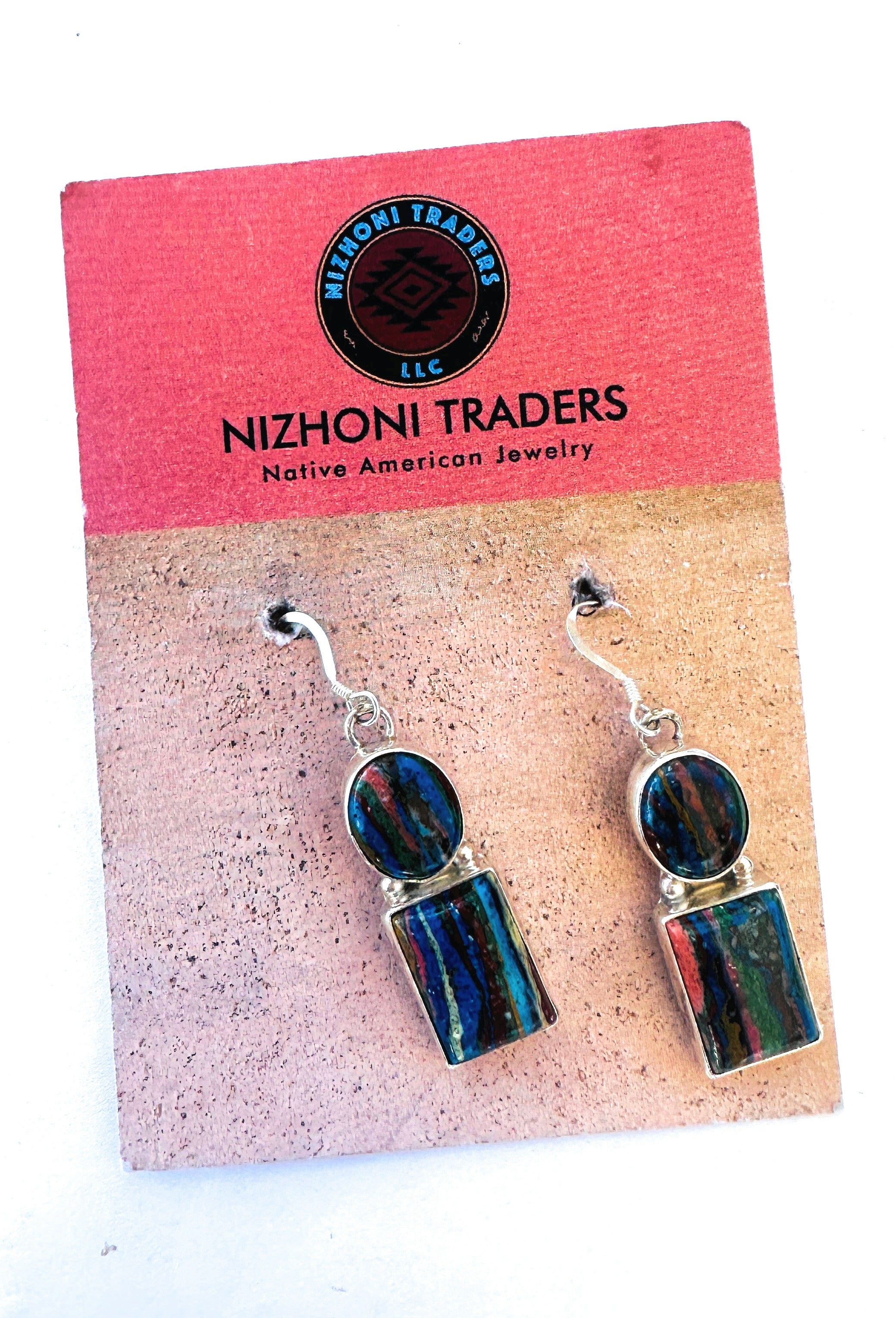 Navajo Rainbow Calsilica & Sterling Silver Dangle Earrings