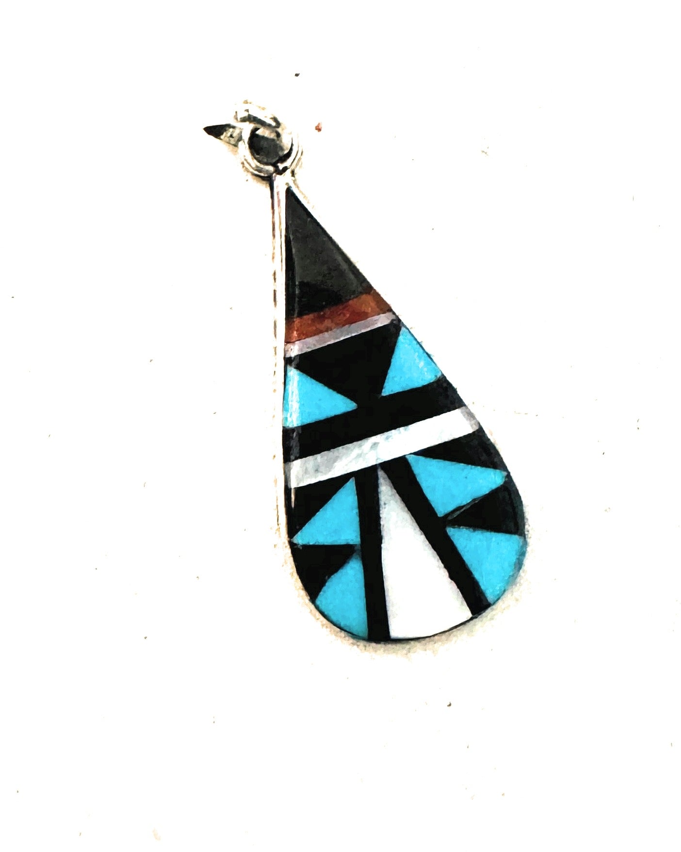 Zuni Multi Stone & Sterling Silver Inlay Teardrop Pendant