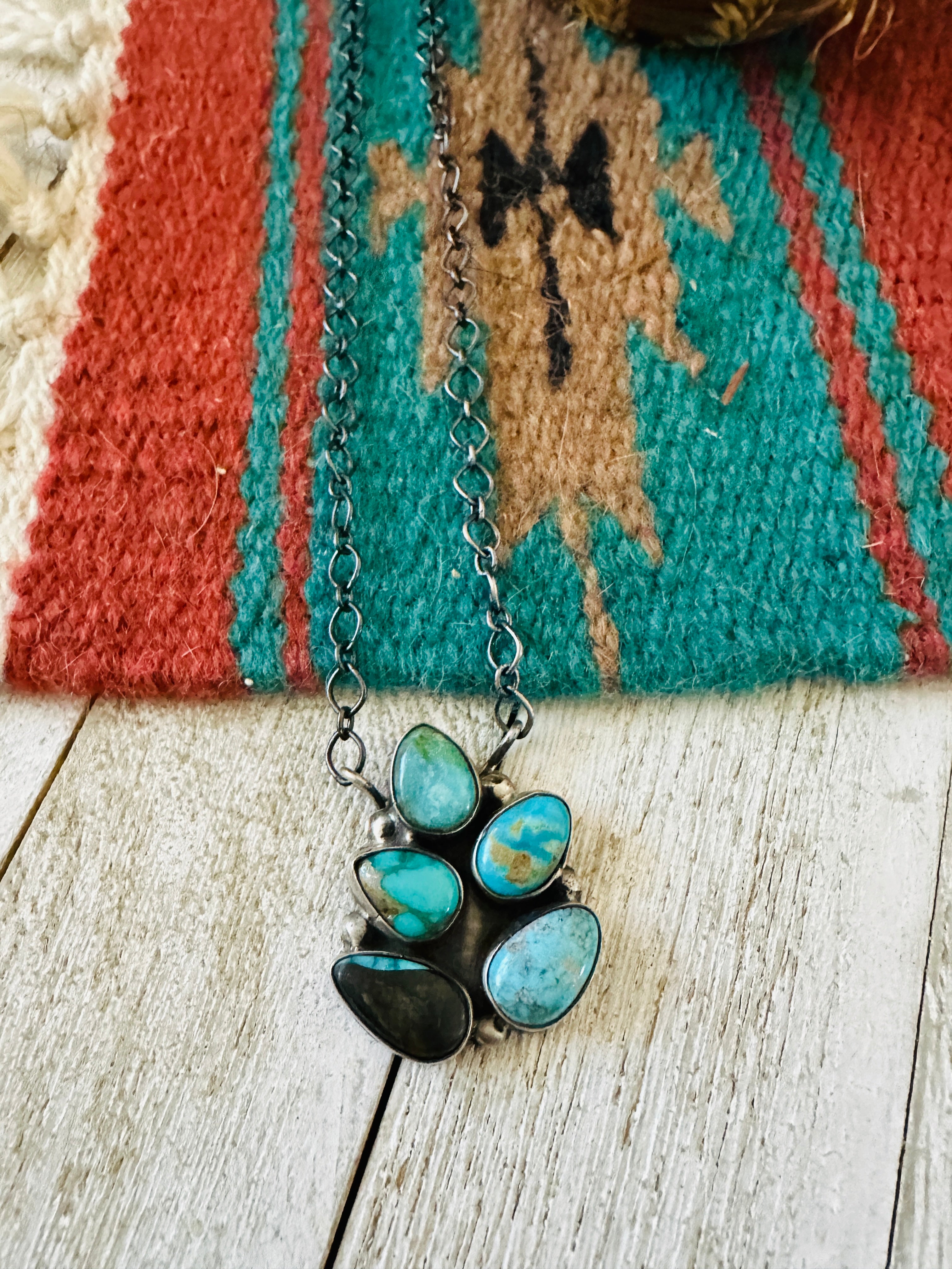 Handcrafted Sterling Silver & Turquoise Cluster Necklace