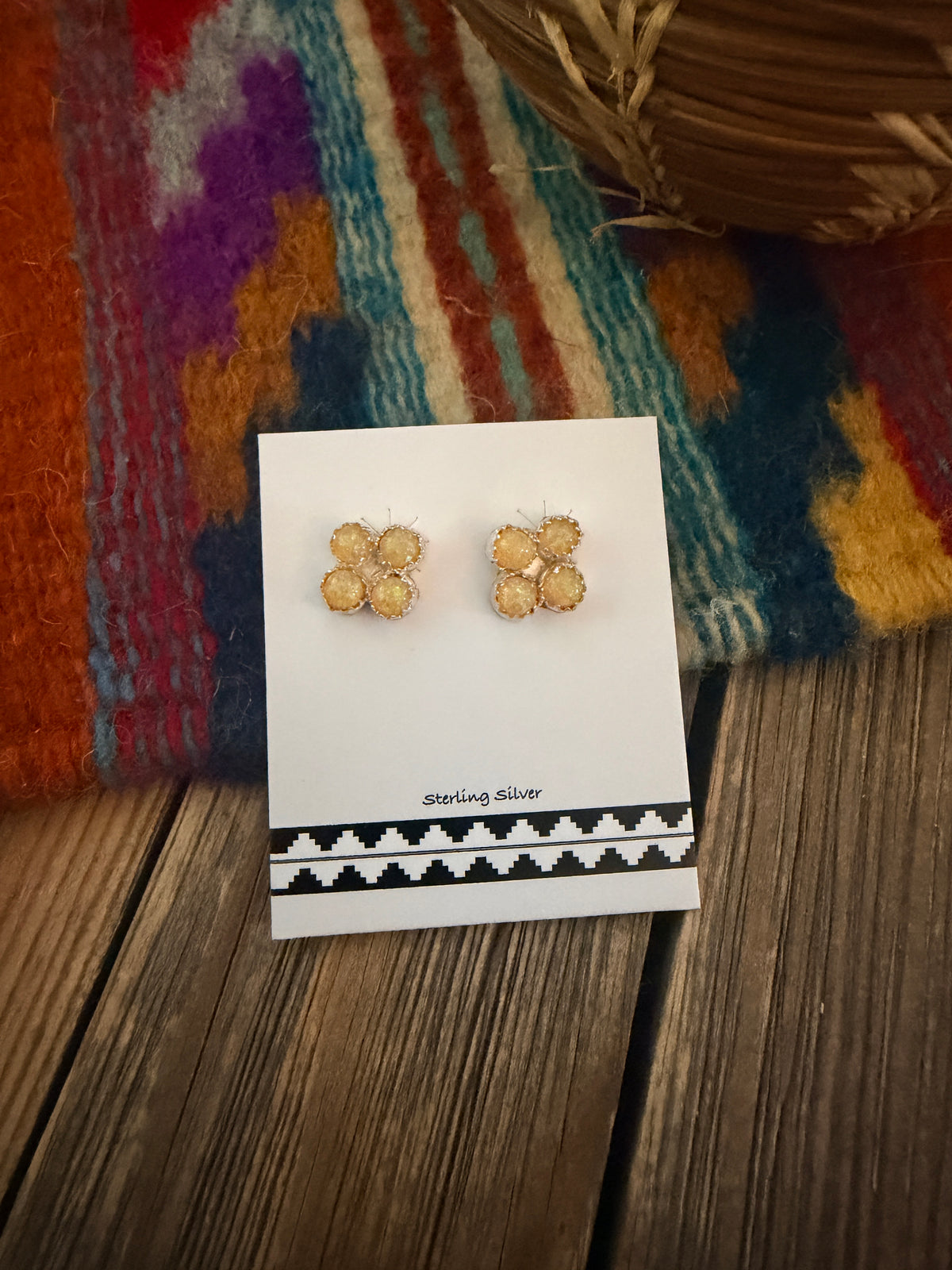 Handcrafted Sterling Silver & Opal Petit Point Stud Earrings