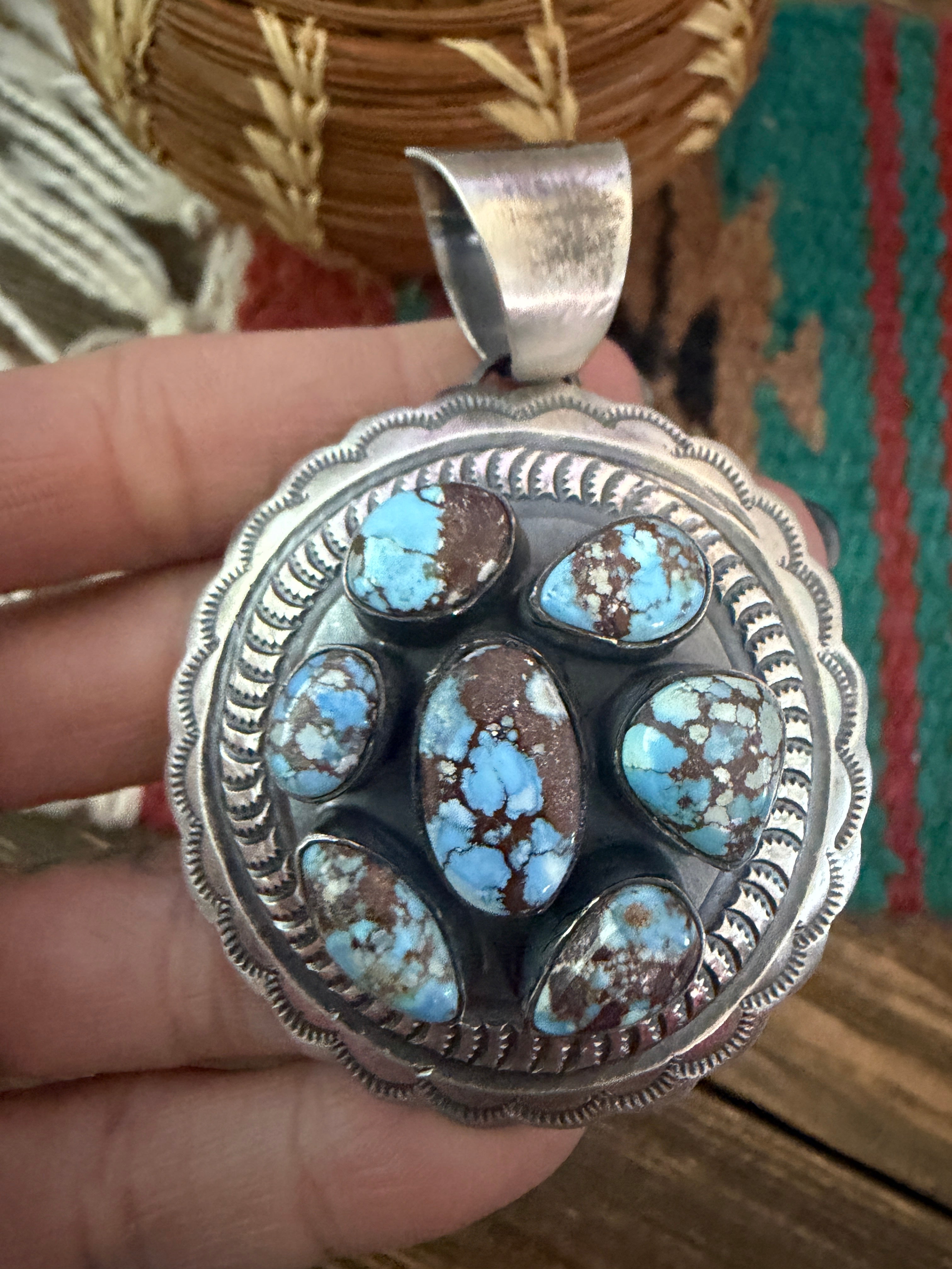 Handcrafted Sterling Silver & Golden Hills Turquoise Concho Pendant by Chimney Butte