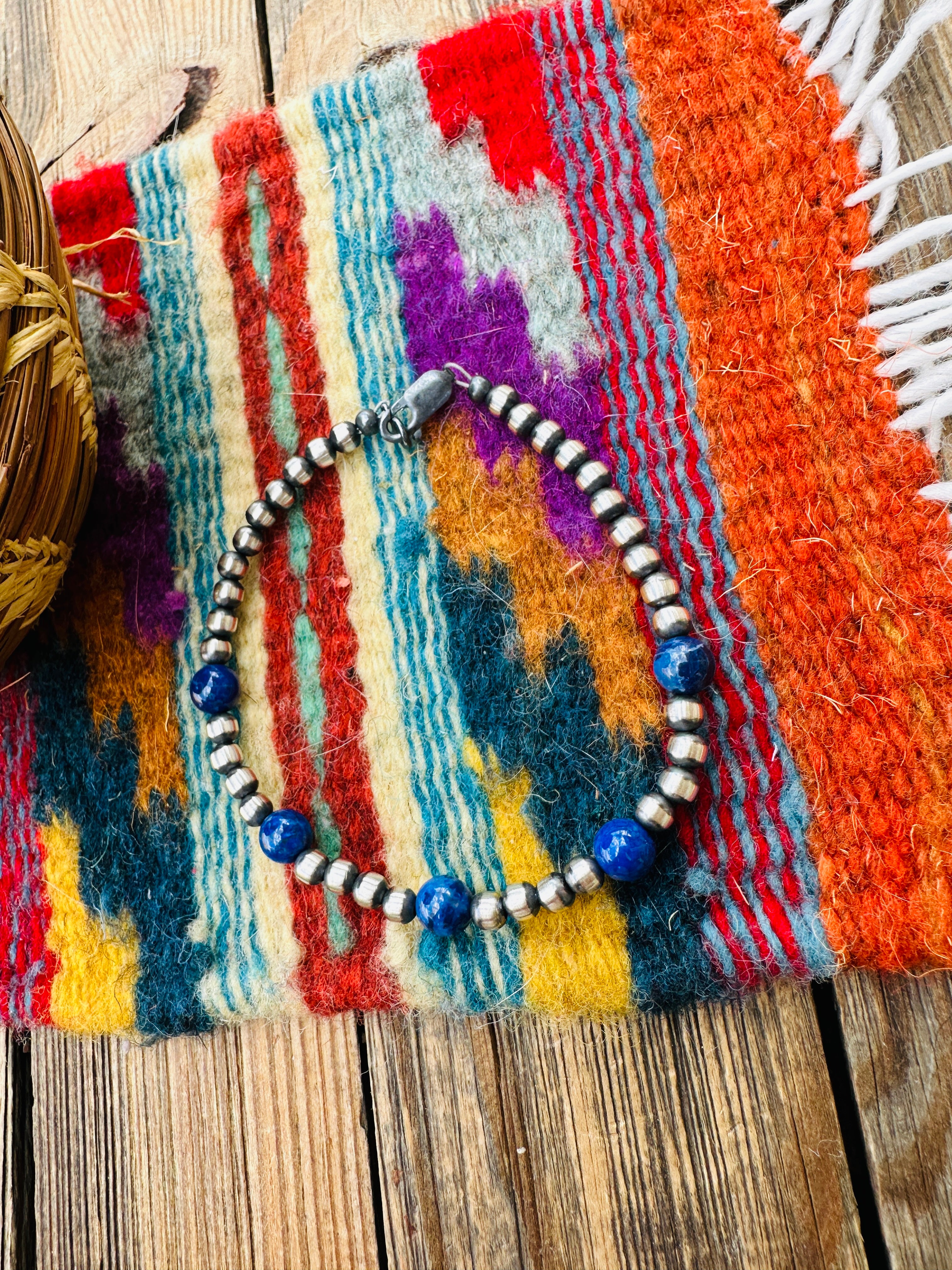 Handcrafted Lapis & Sterling Silver Beaded Bracelet
