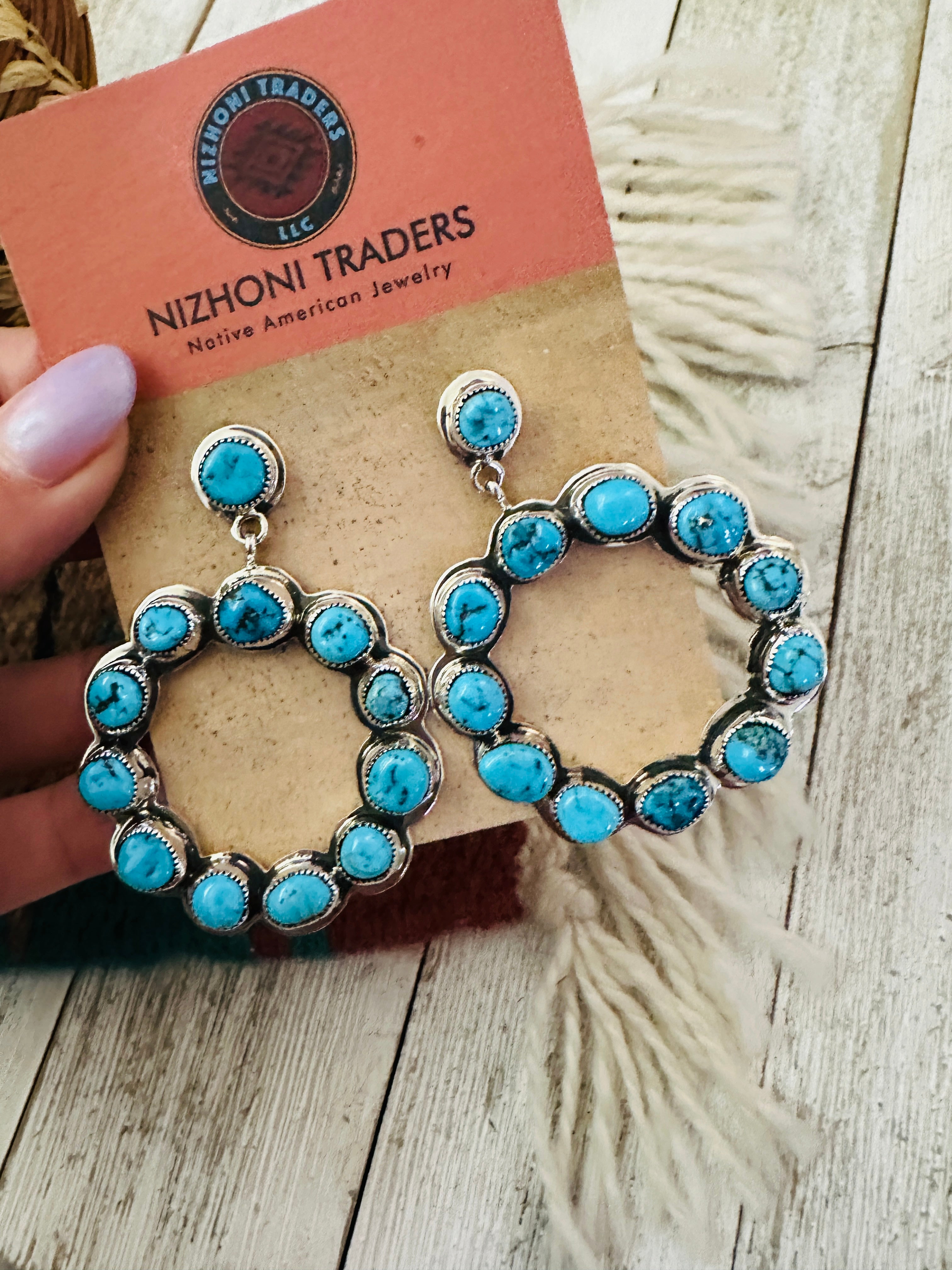 Handcrafted Sterling Silver & Turquoise Cluster Dangle Earrings