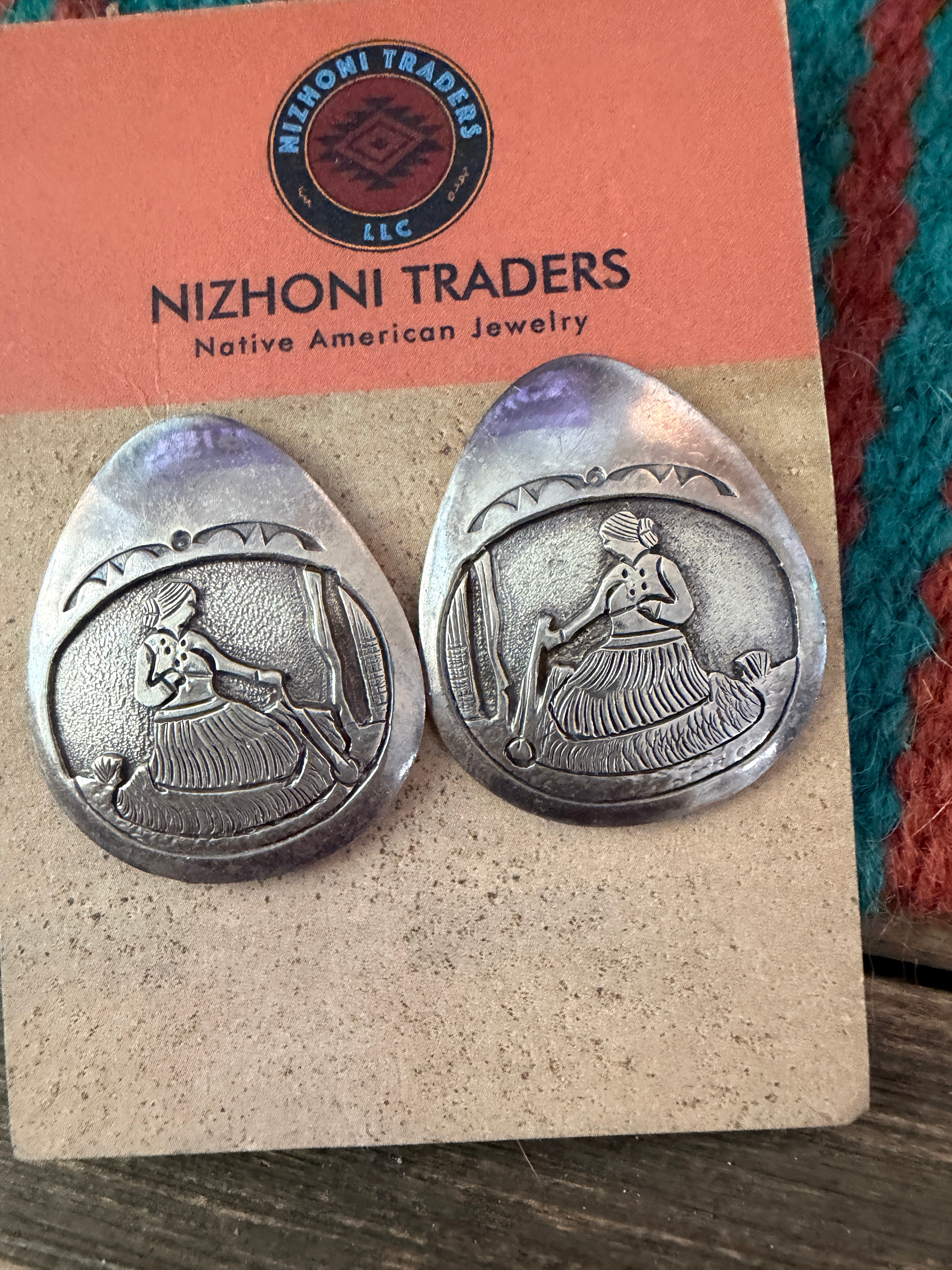 Old Pawn Handcrafted Sterling Silver Pottery Maiden Post Earrings