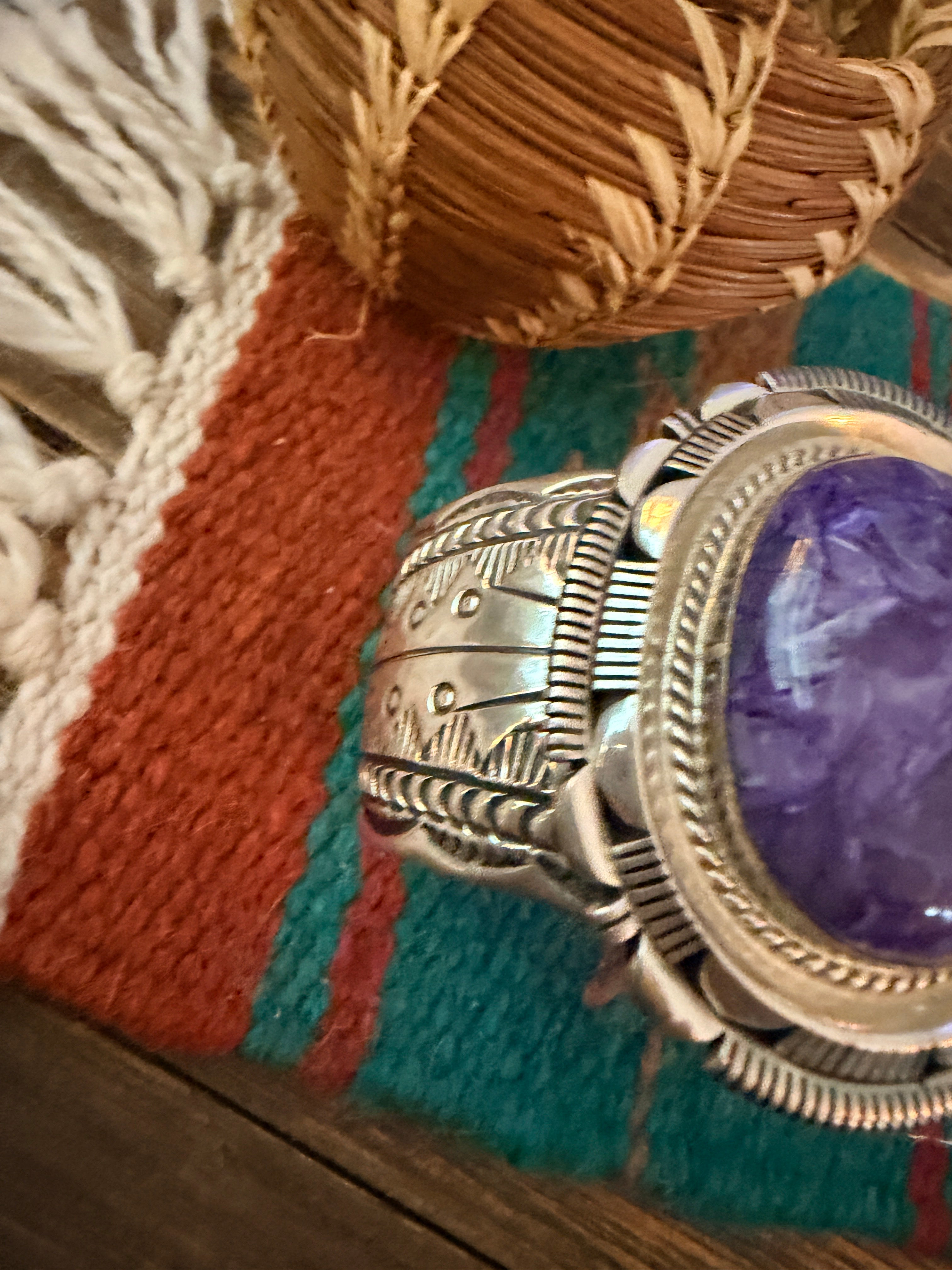 Handcrafted Charoite & Sterling Silver Cuff Bracelet by Marcella James
