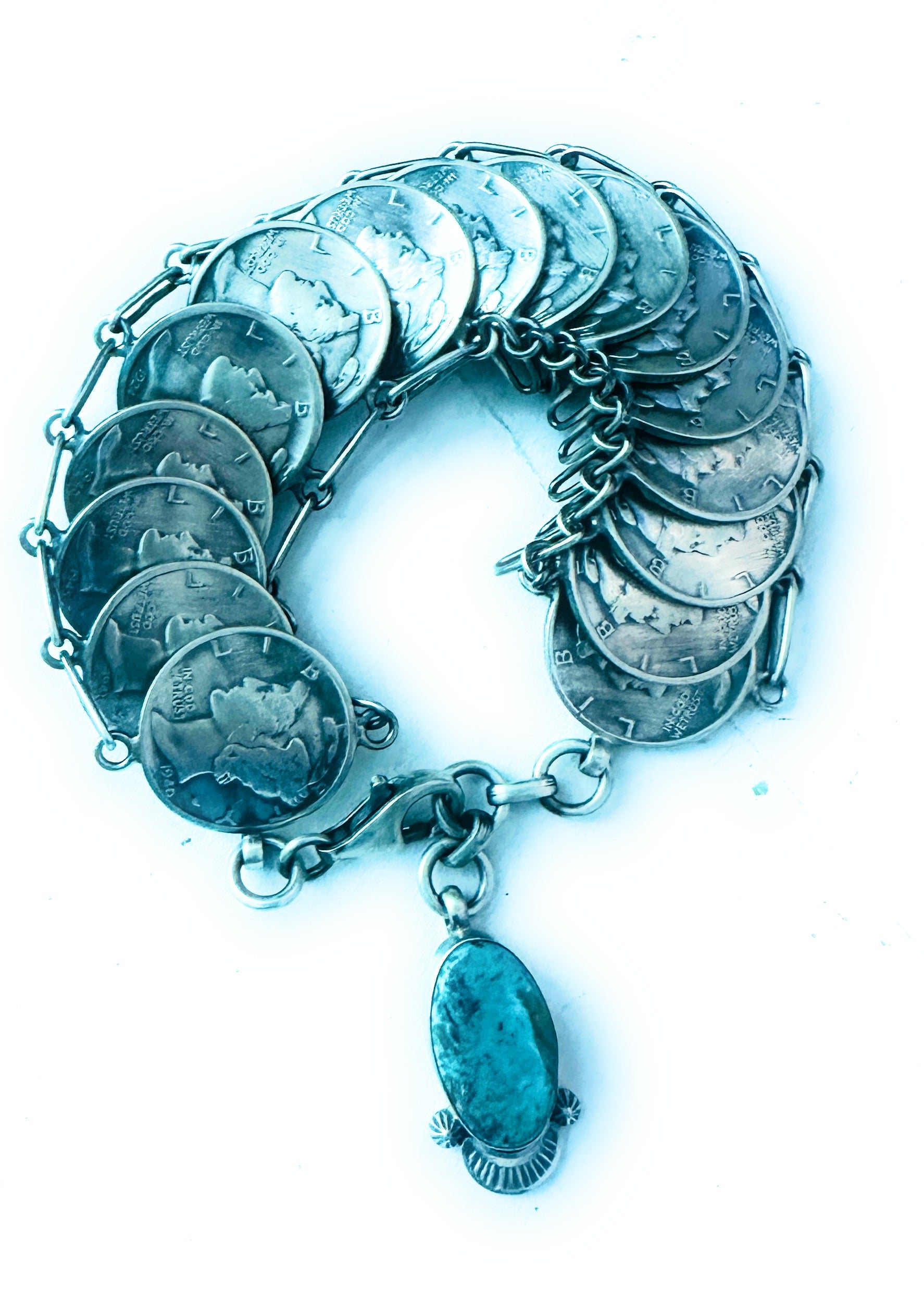 Navajo Turquoise & Sterling Silver Liberty Dime Bracelet By James McCabe