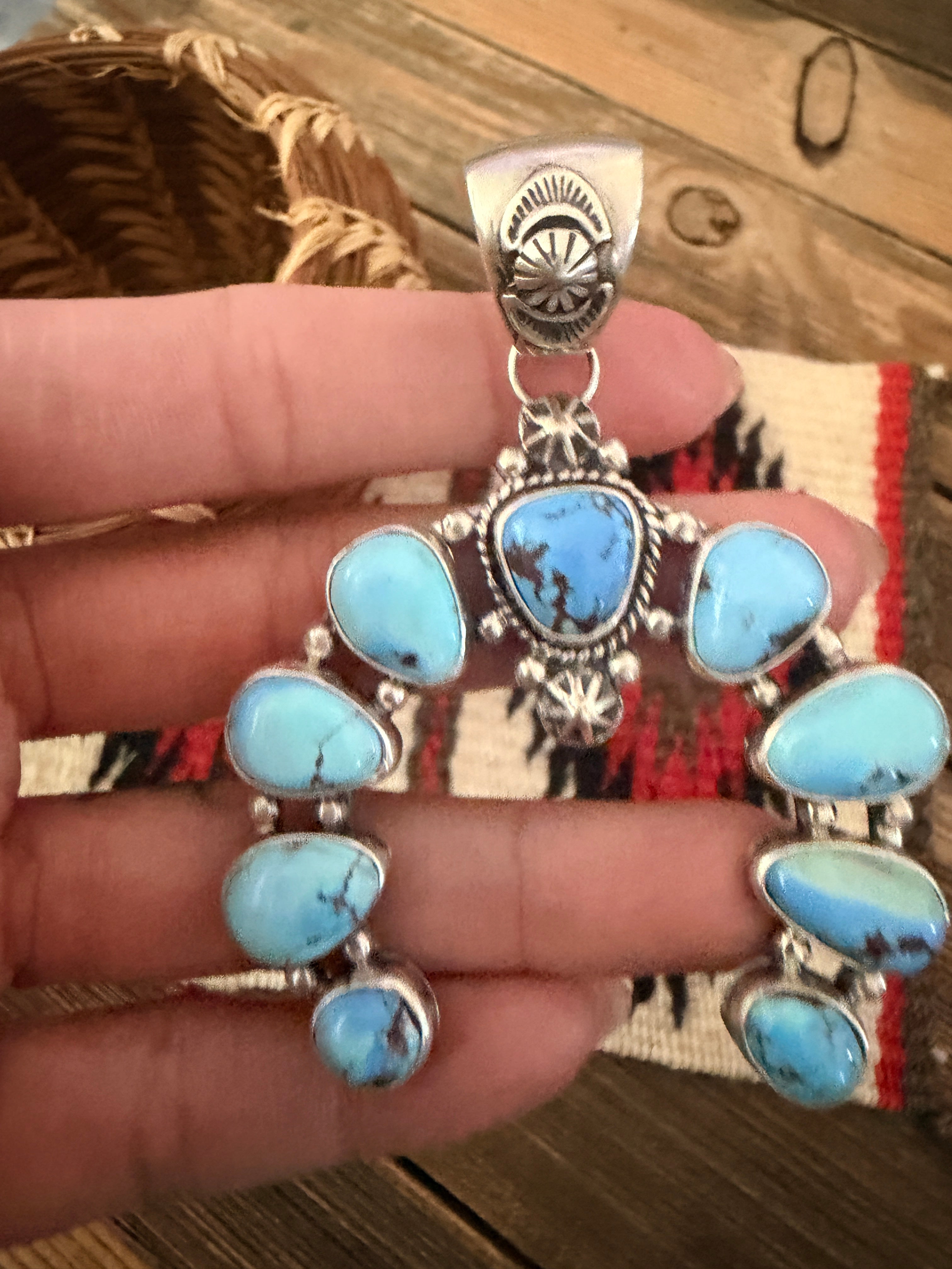 Handcrafted Sterling Silver & Golden Hills Turquoise Naja Pendant by Joe Begay