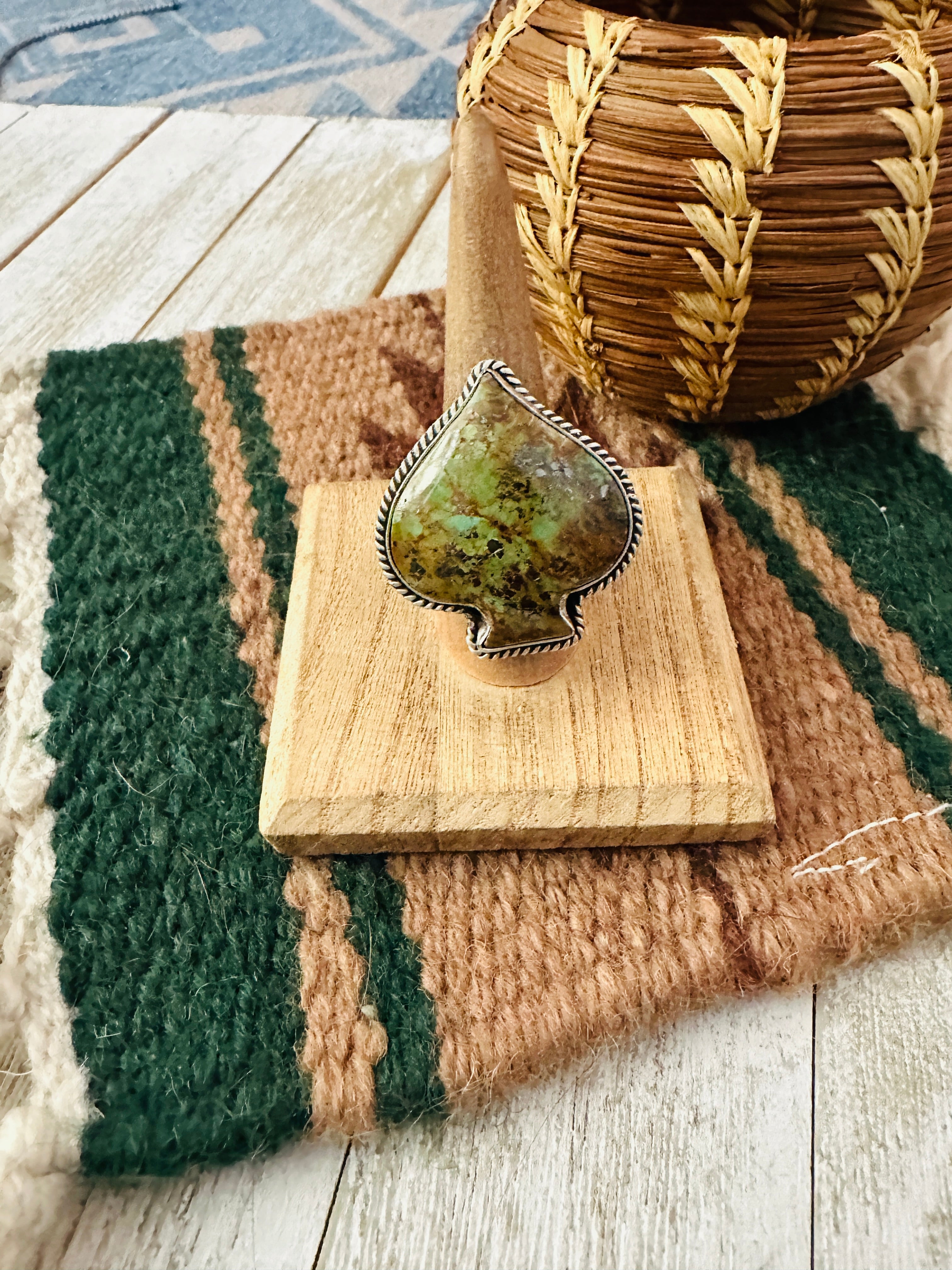 Navajo Sterling Silver & Turquoise Adjustable Spade Ring