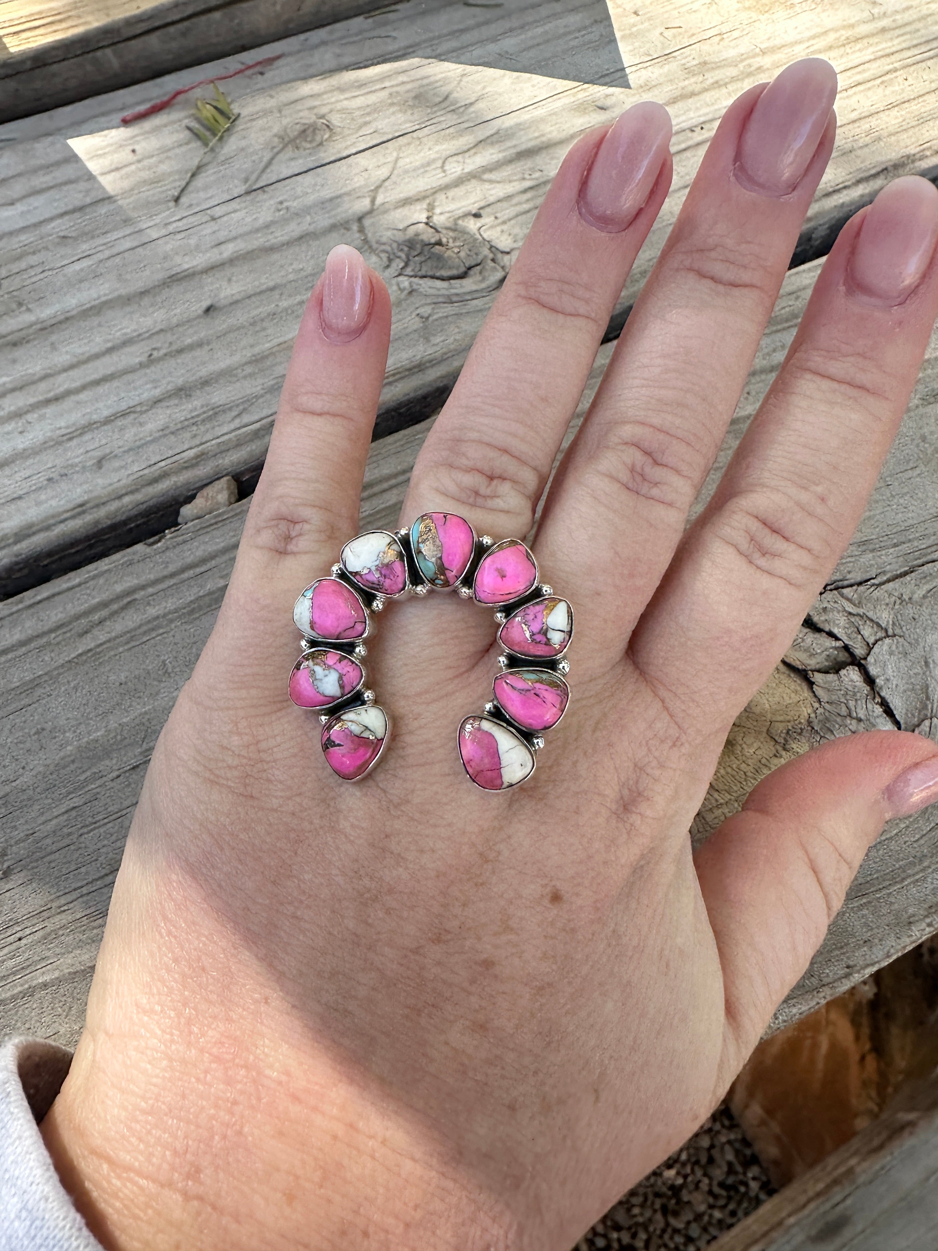 Handmade Cotton Candy Sterling Adjustable Naja Ring