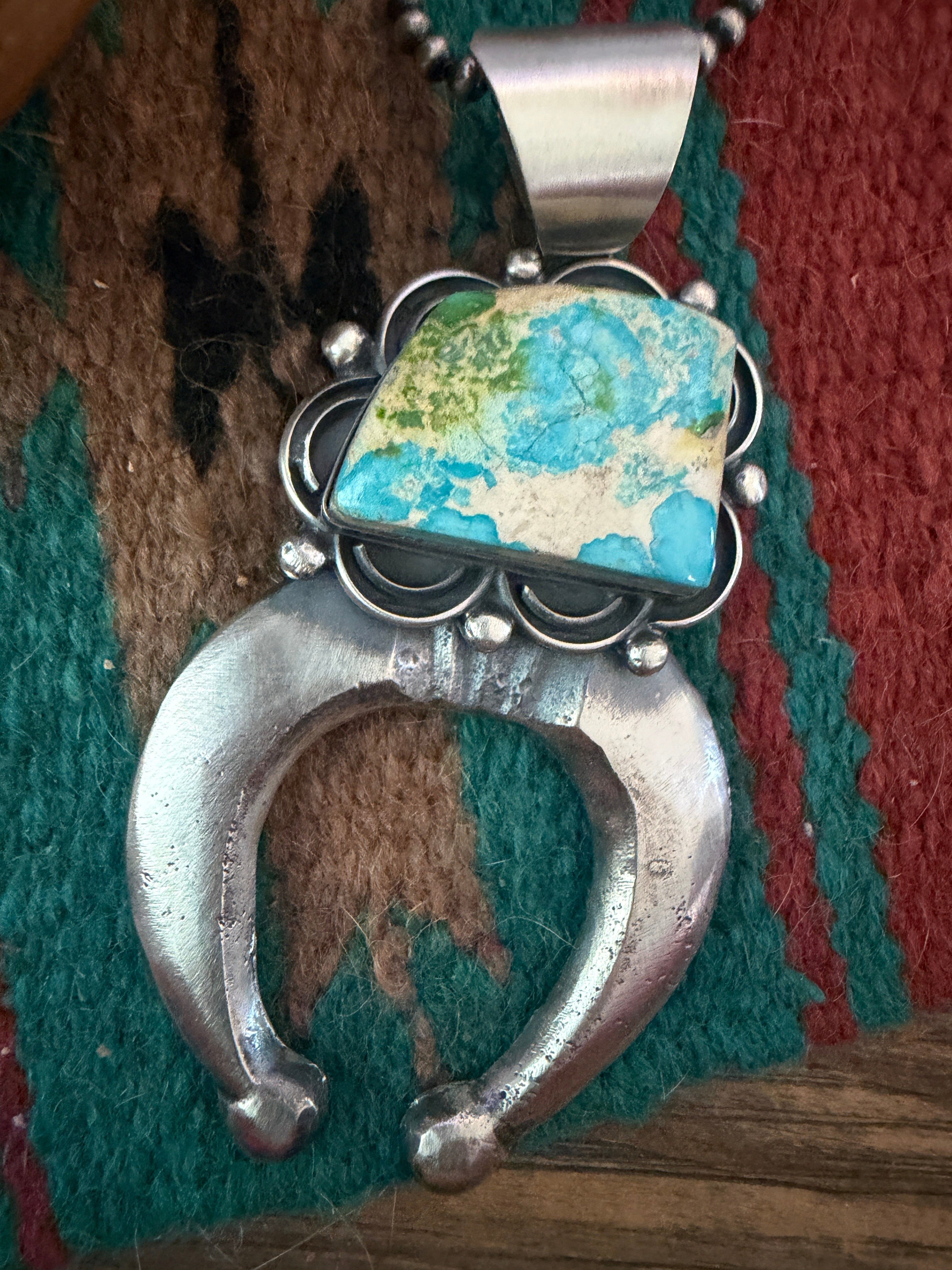 Handcrafted Sterling Silver & Sonoran Mountain Turquoise Naja Pendant by Chimney Butte