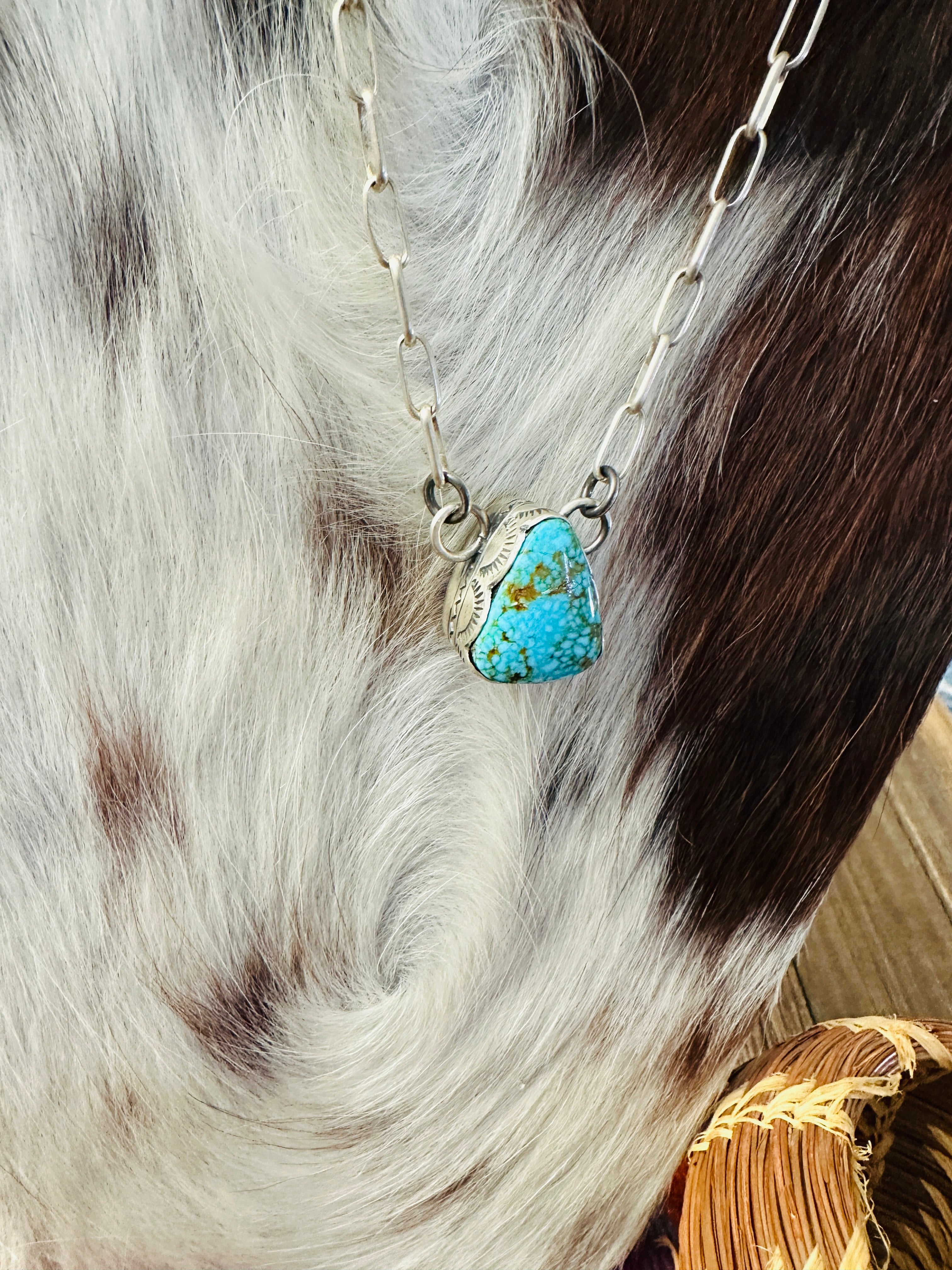 Handcrafted Kingman Web Turquoise & Sterling Silver Necklace by Randy Boyd