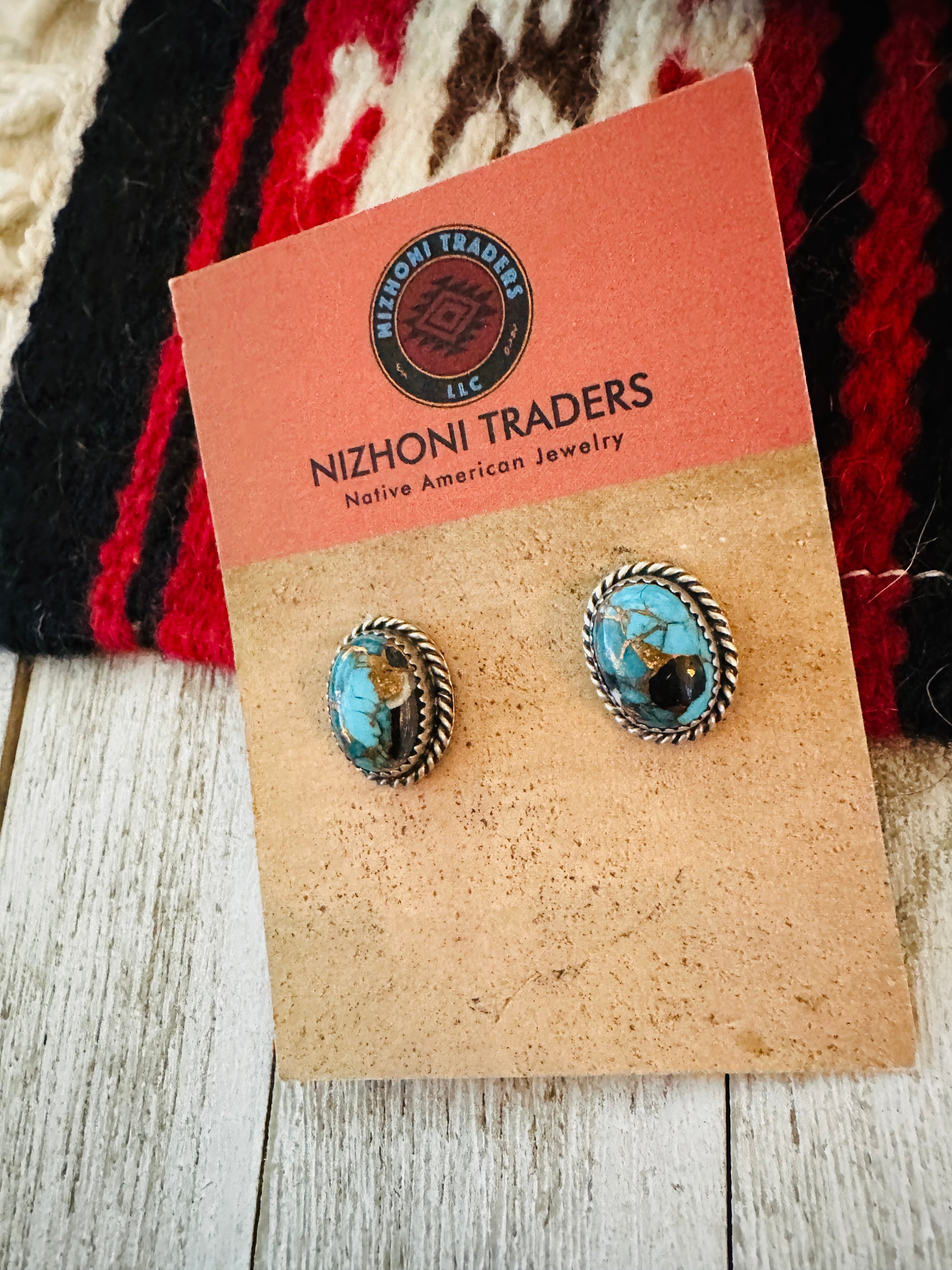 Handcrafted Sterling Silver & Blue Mojave Stud Earrings