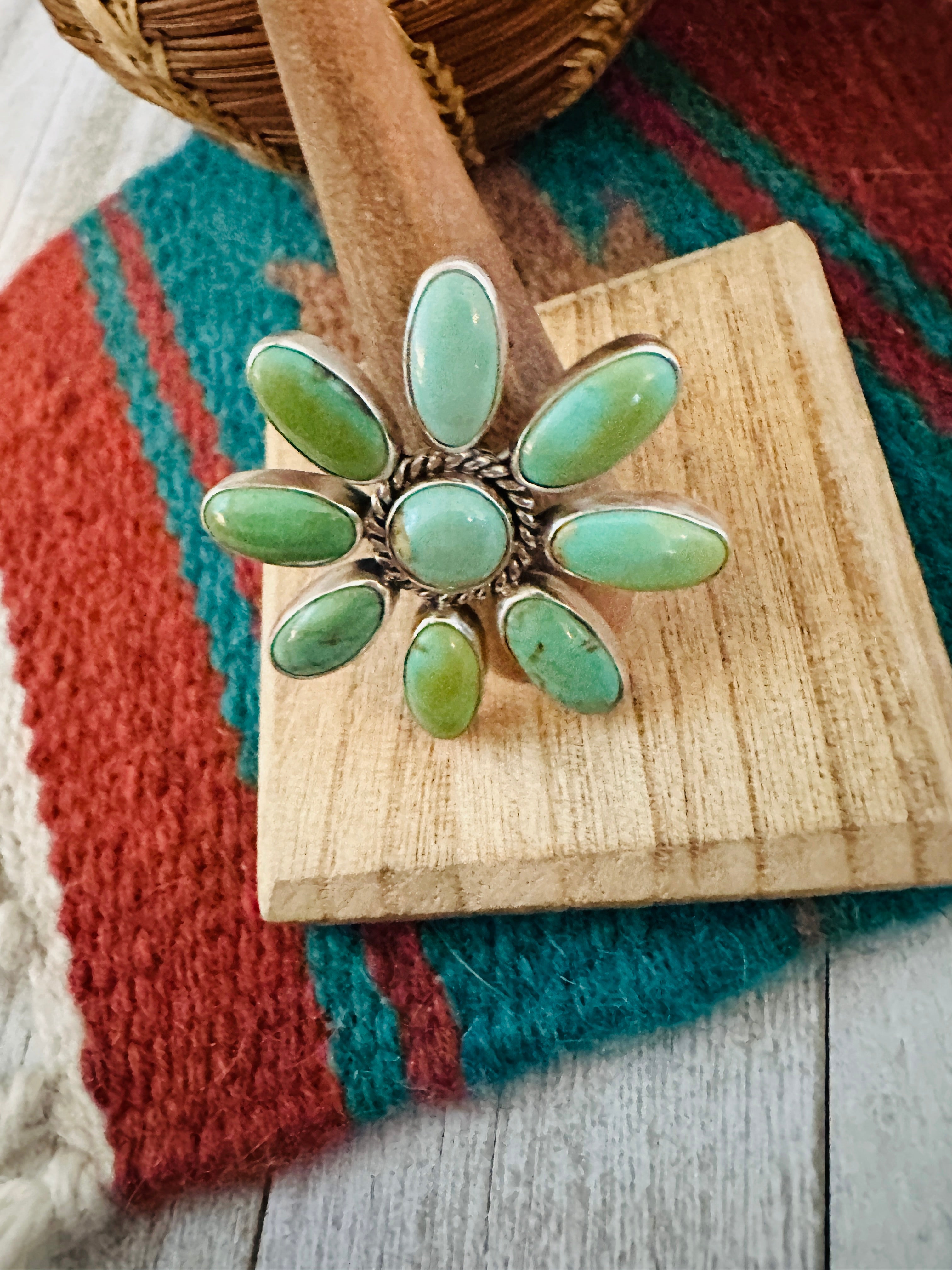 Navajo Sterling Silver & Turquoise Flower Adjustable Ring