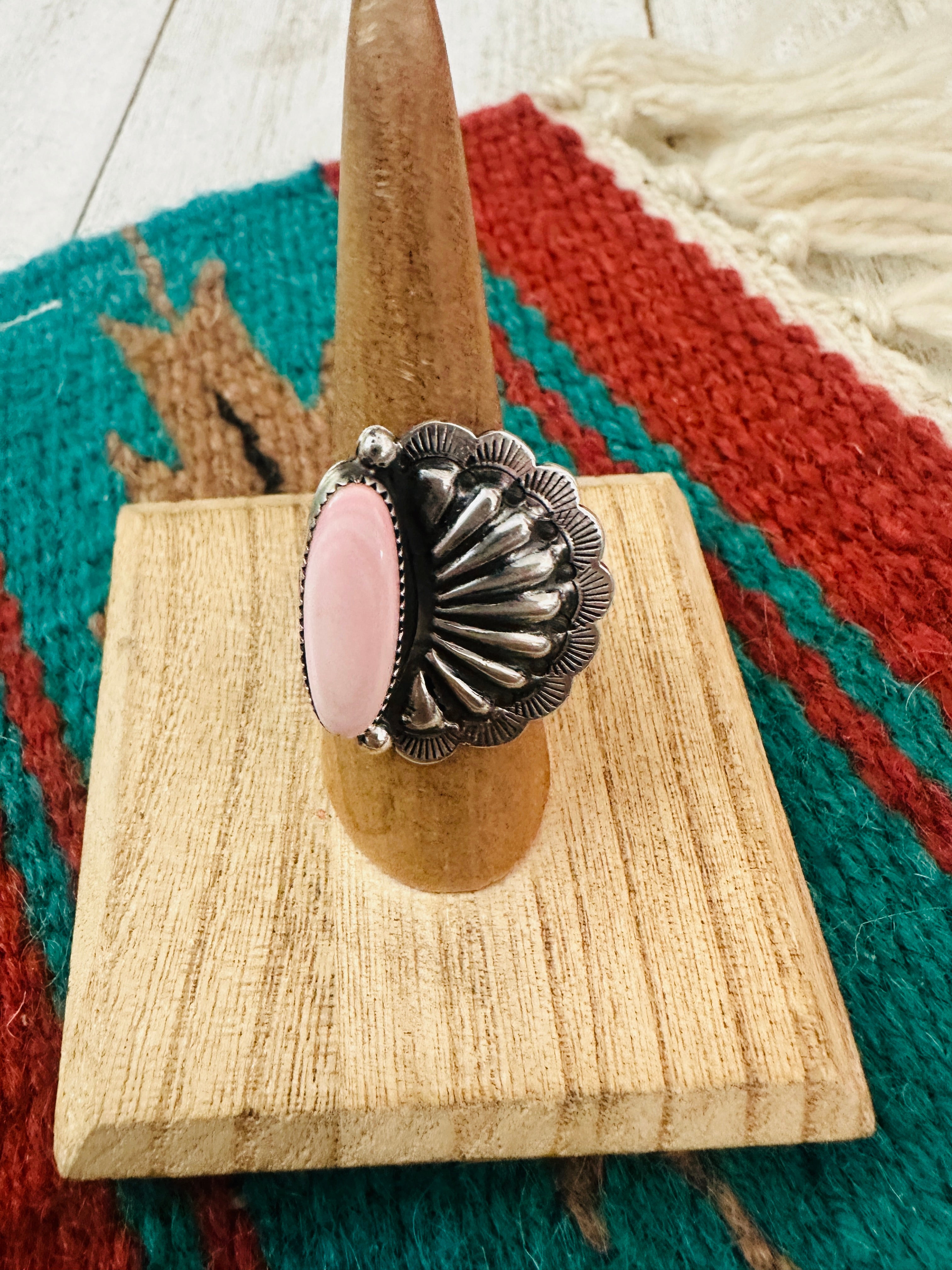 Navajo Sterling Silver and Queen Pink Concho Ring