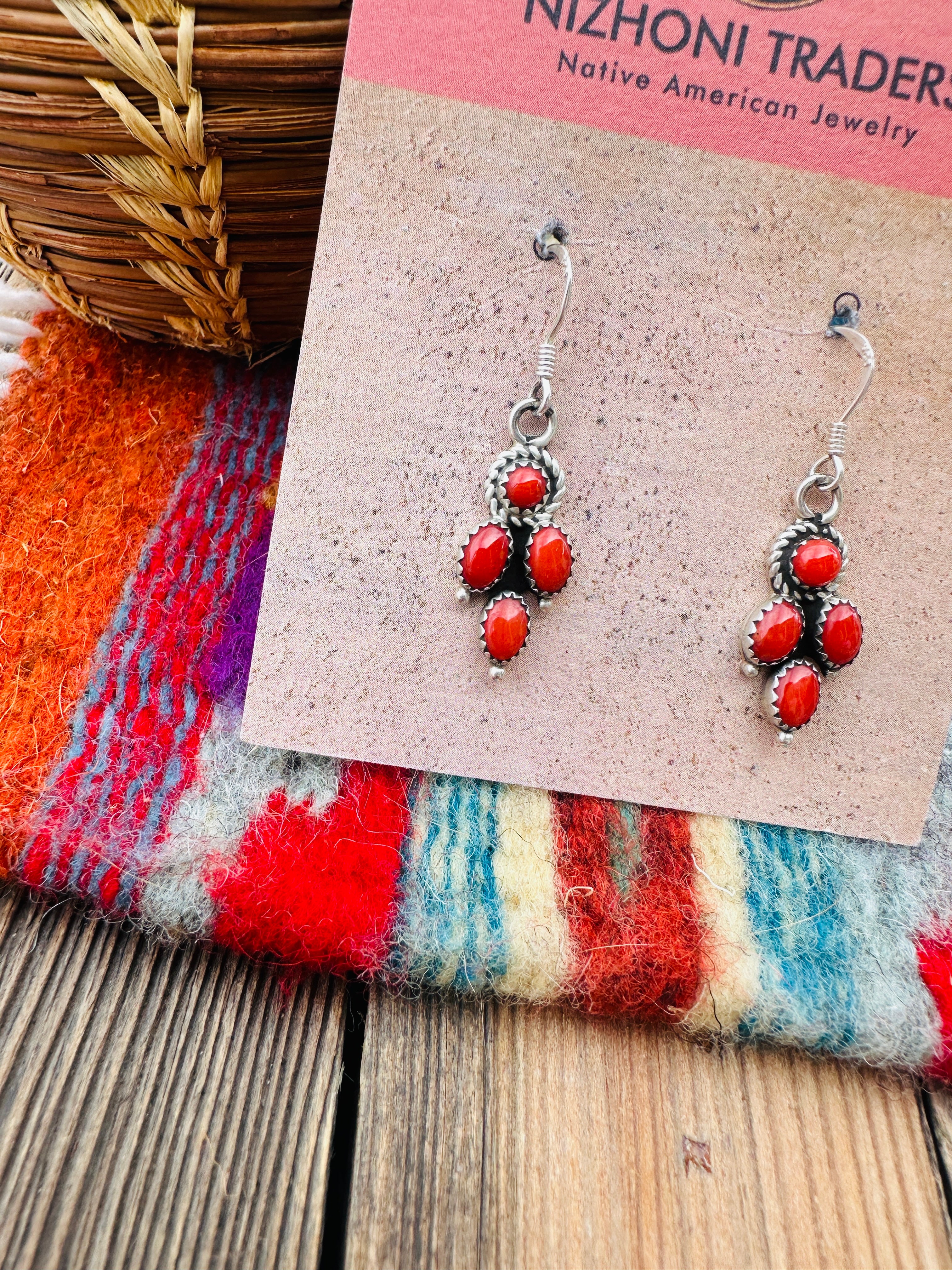 Handcrafted Coral & Sterling Silver Dangle Earrings