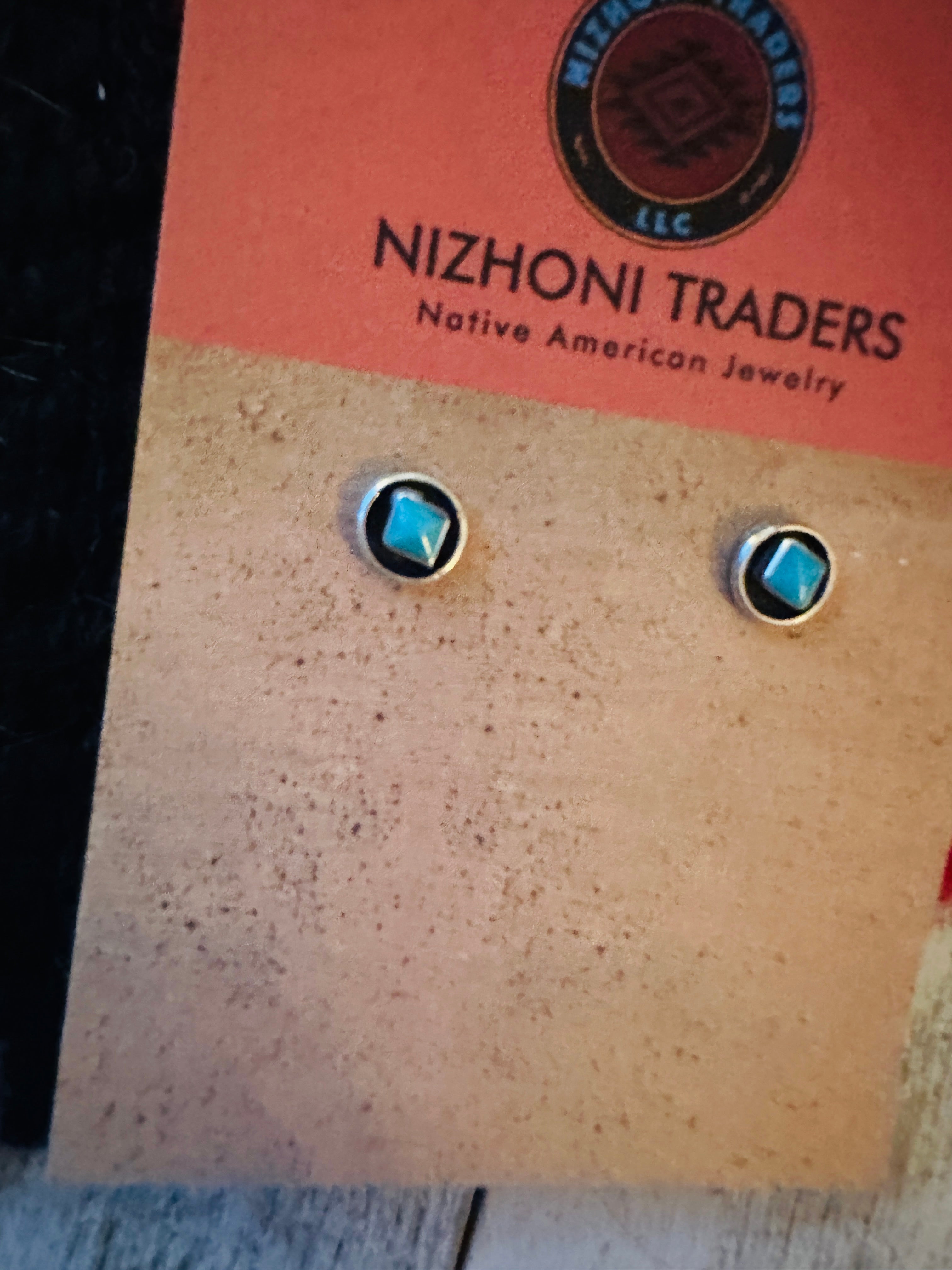 Navajo Turquoise and Sterling Silver Shadowbox Stud Earrings