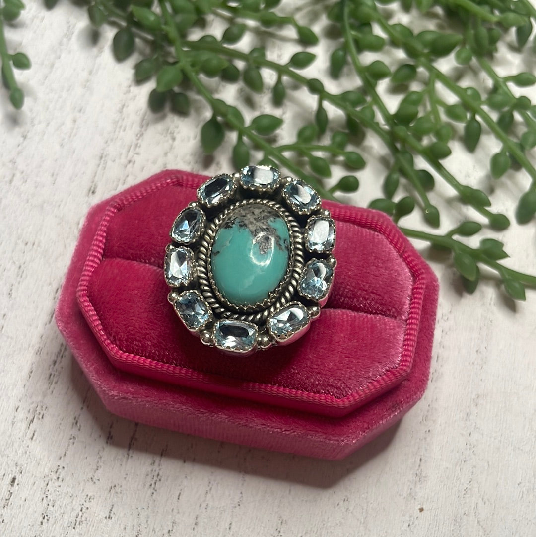 Nizhoni Handmade Turquoise & Blue Topaz Sterling Silver Adjustable Ring