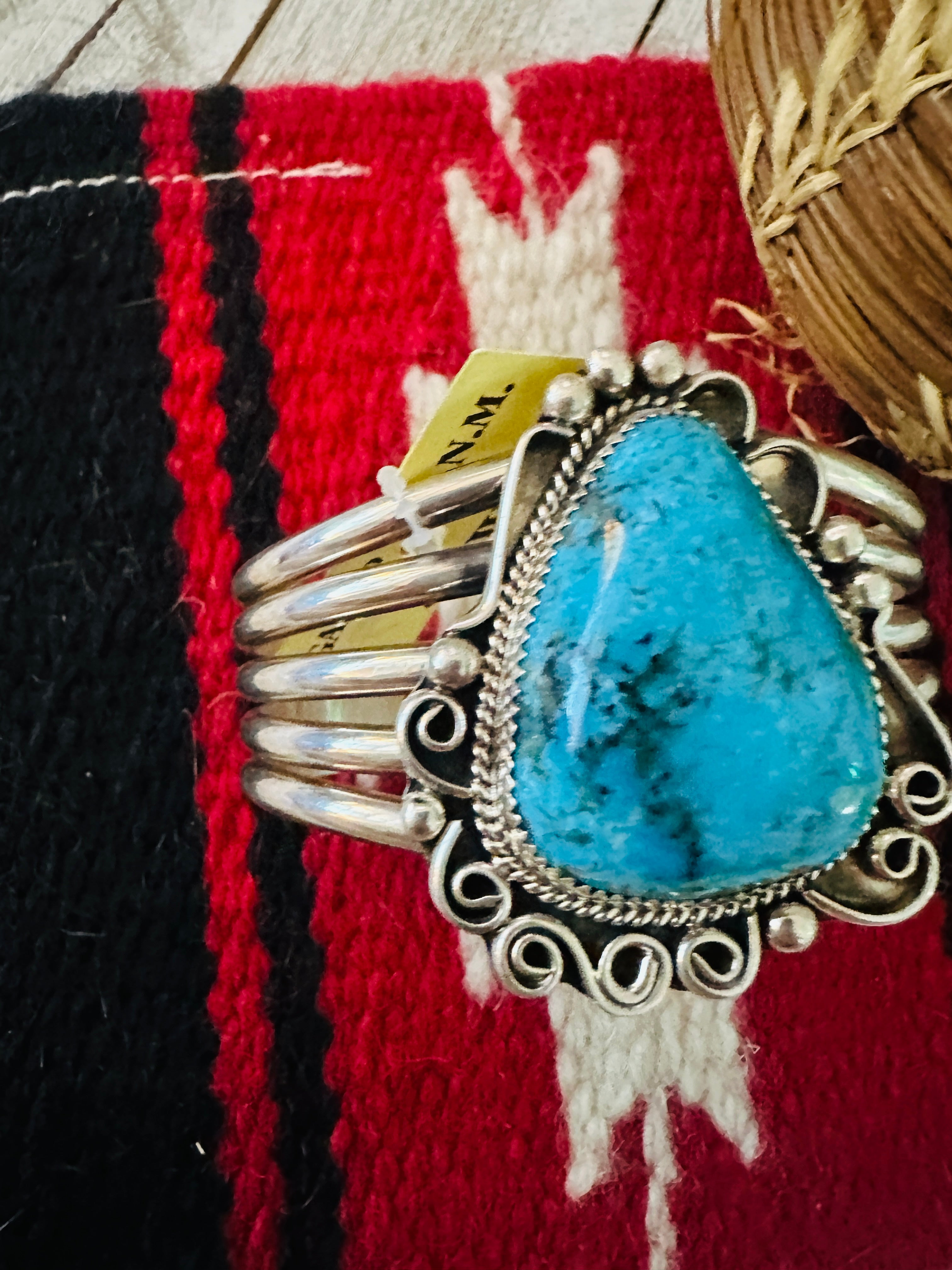 Old Pawn  Sterling Silver & Turquoise Cuff Bracelet