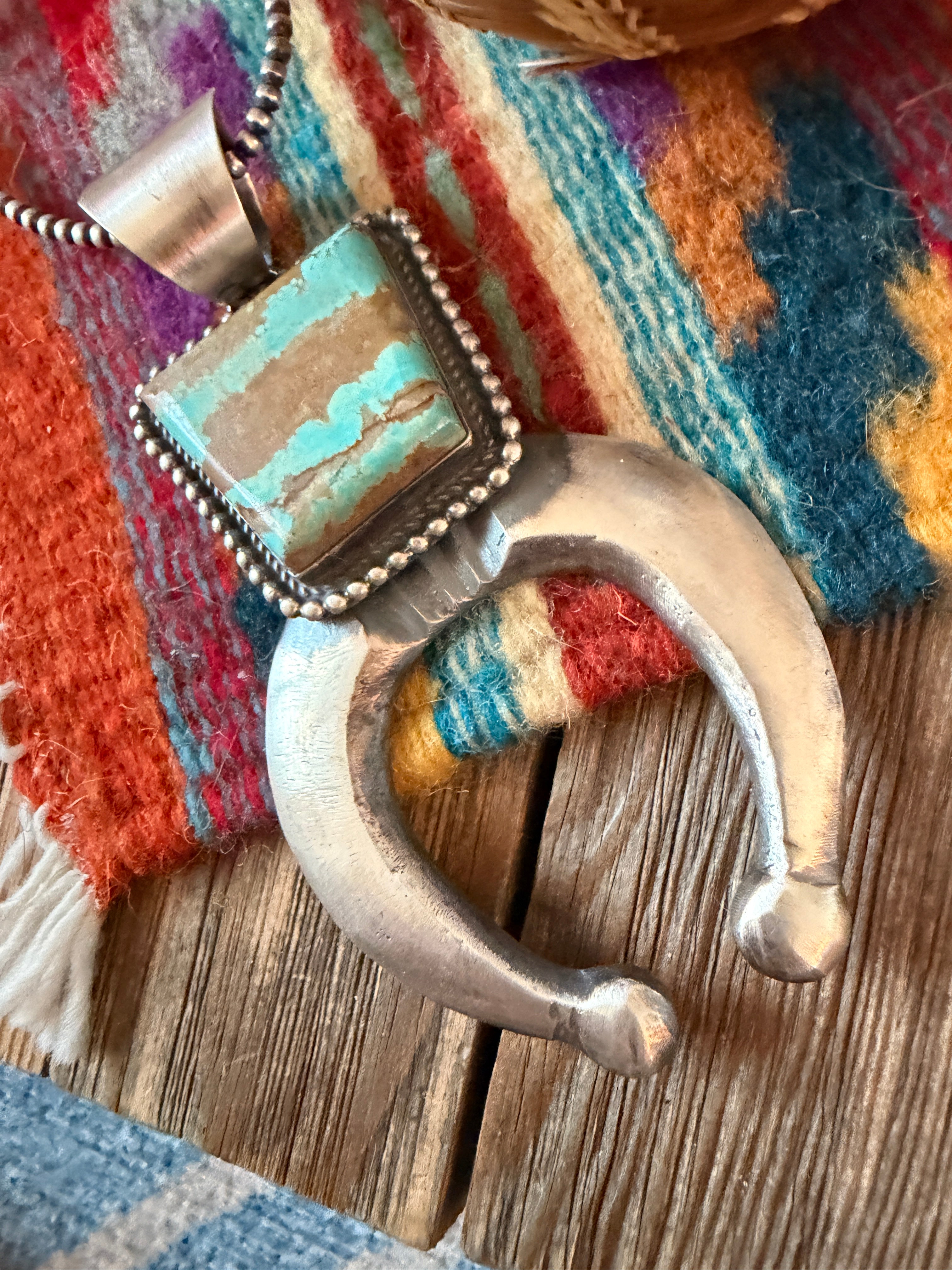 Handcrafted Sterling Silver & Number 8 Turquoise Naja Pendant by Chimney Butte