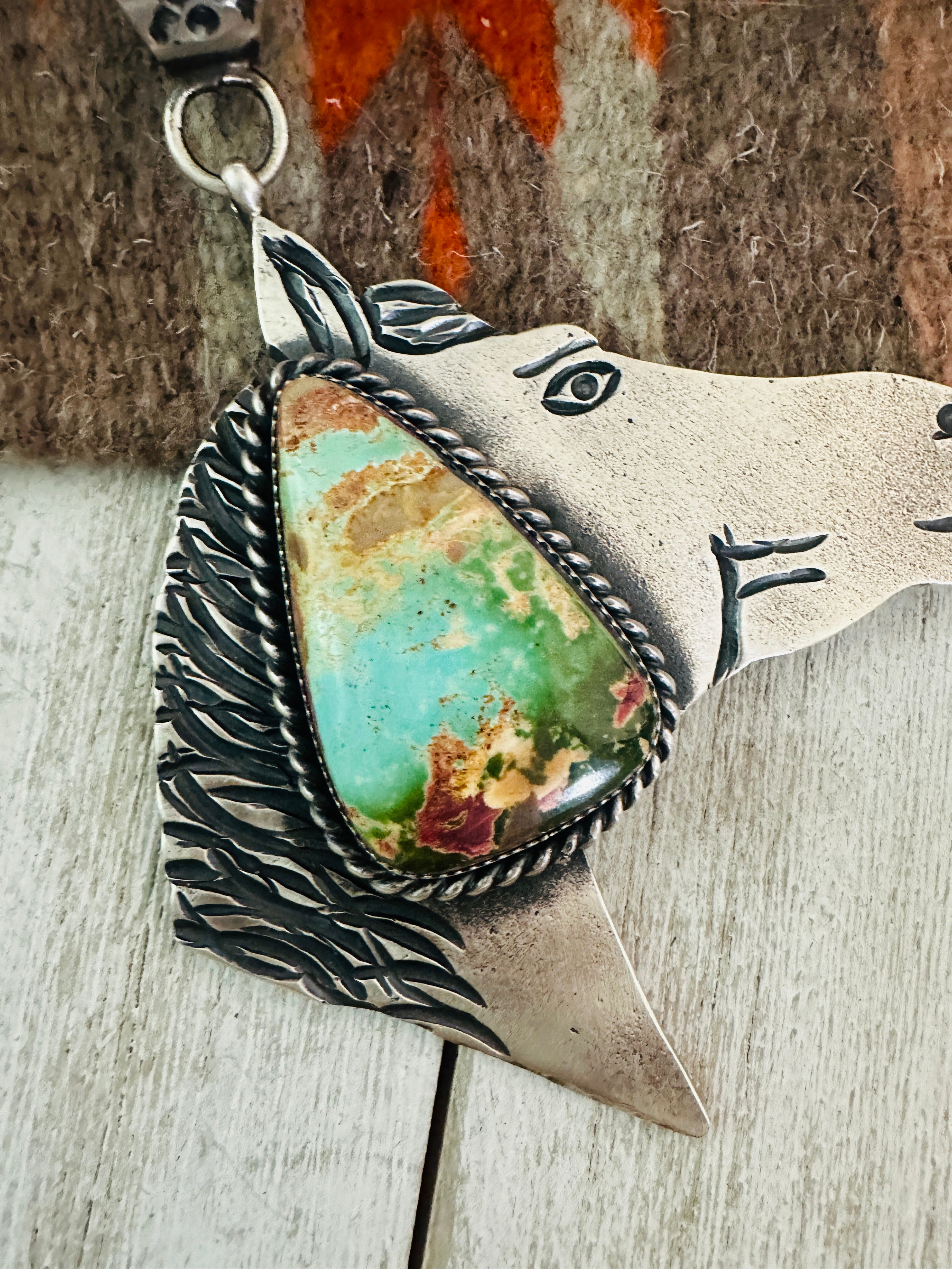 Navajo Turquoise & Sterling Silver Horse Pendant by Kevin Billah