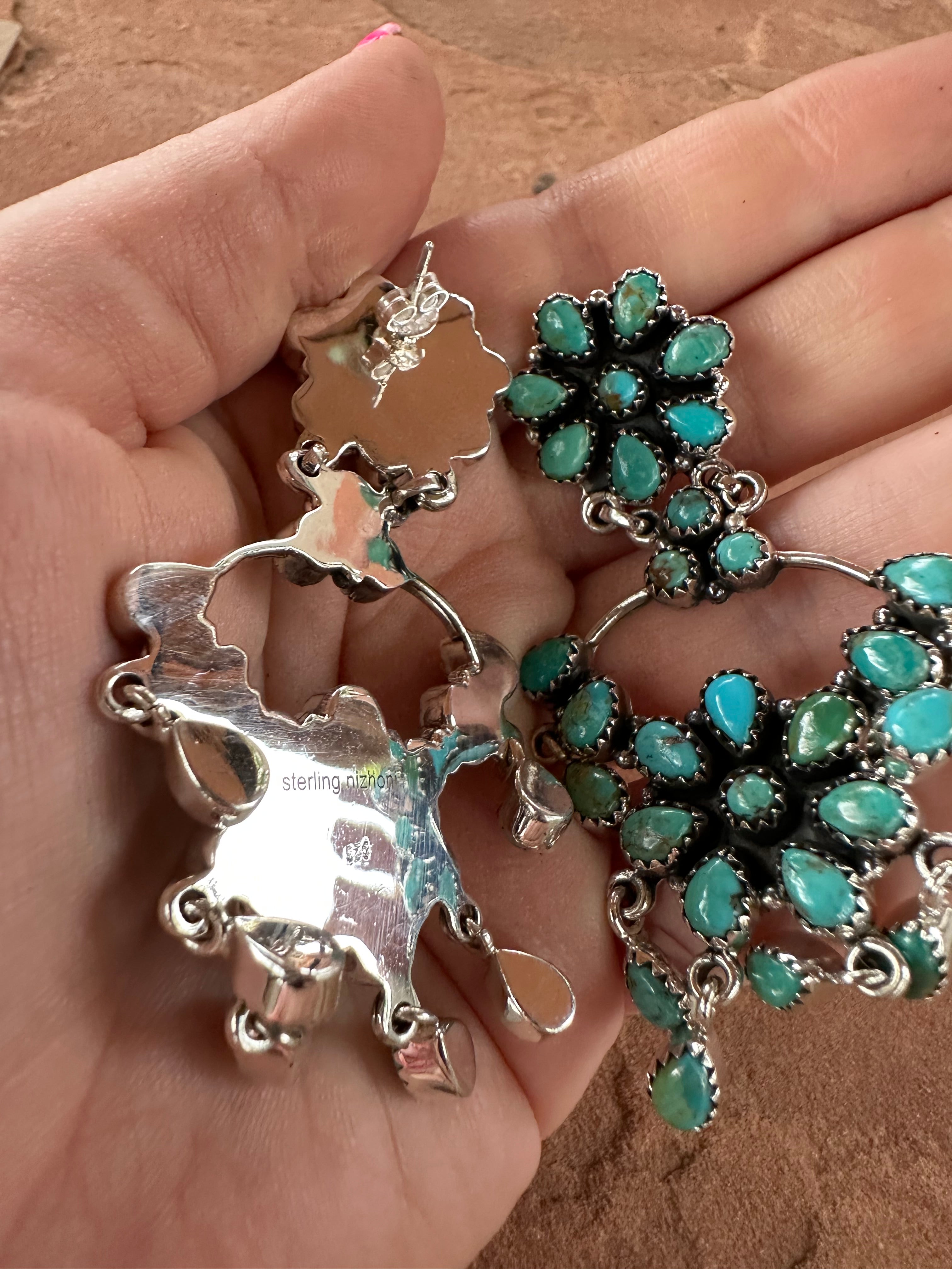 Handmade Stunning Turquoise and Sterling Silver Dangle Earrings