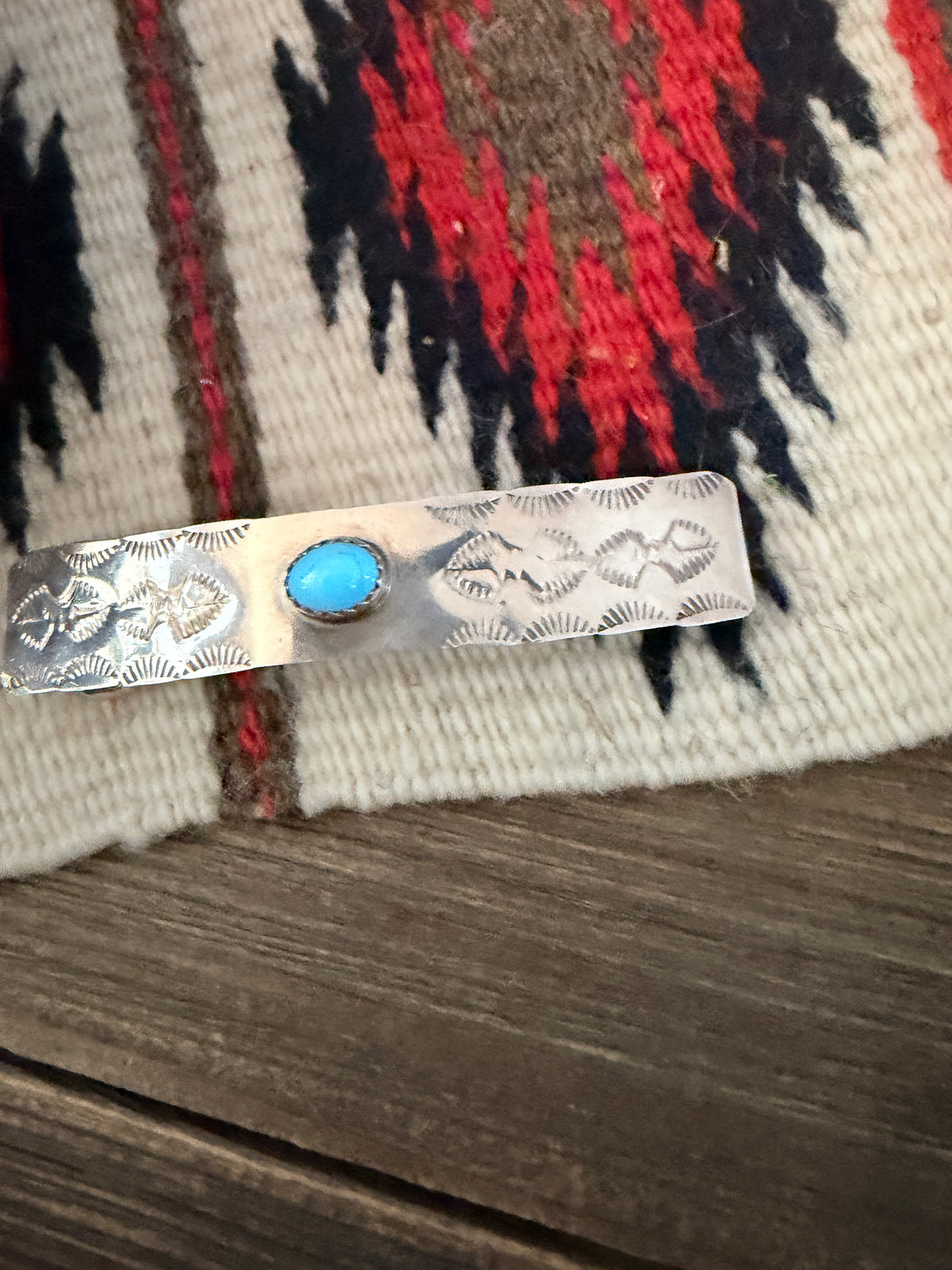 Old Pawn Handcrafted Turquoise & Sterling Silver Hair Barrette