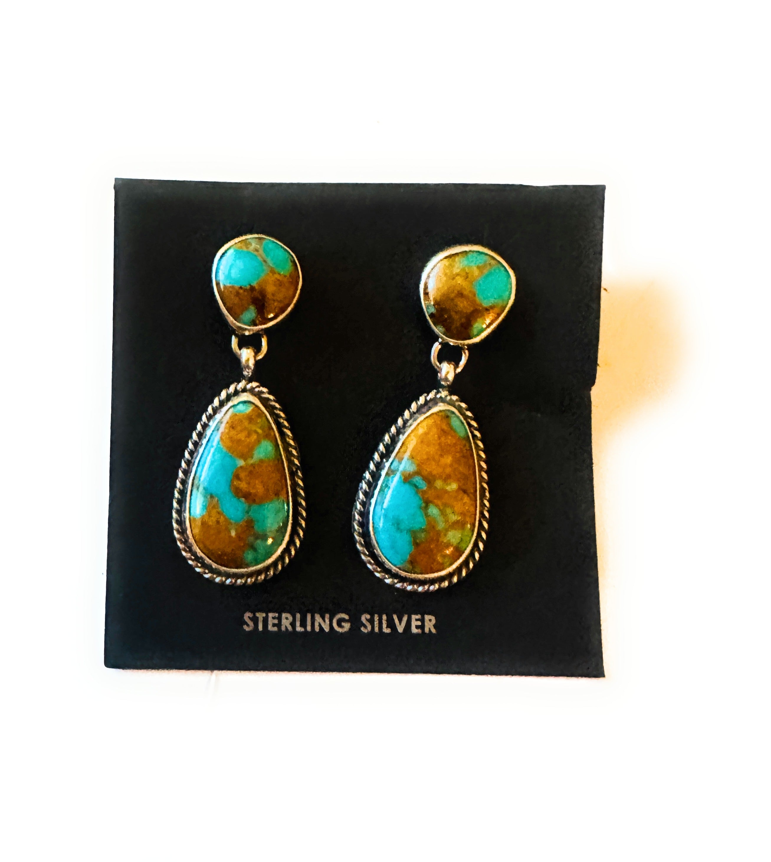 Navajo Royston Turquoise And Sterling Silver Dangle Earrings