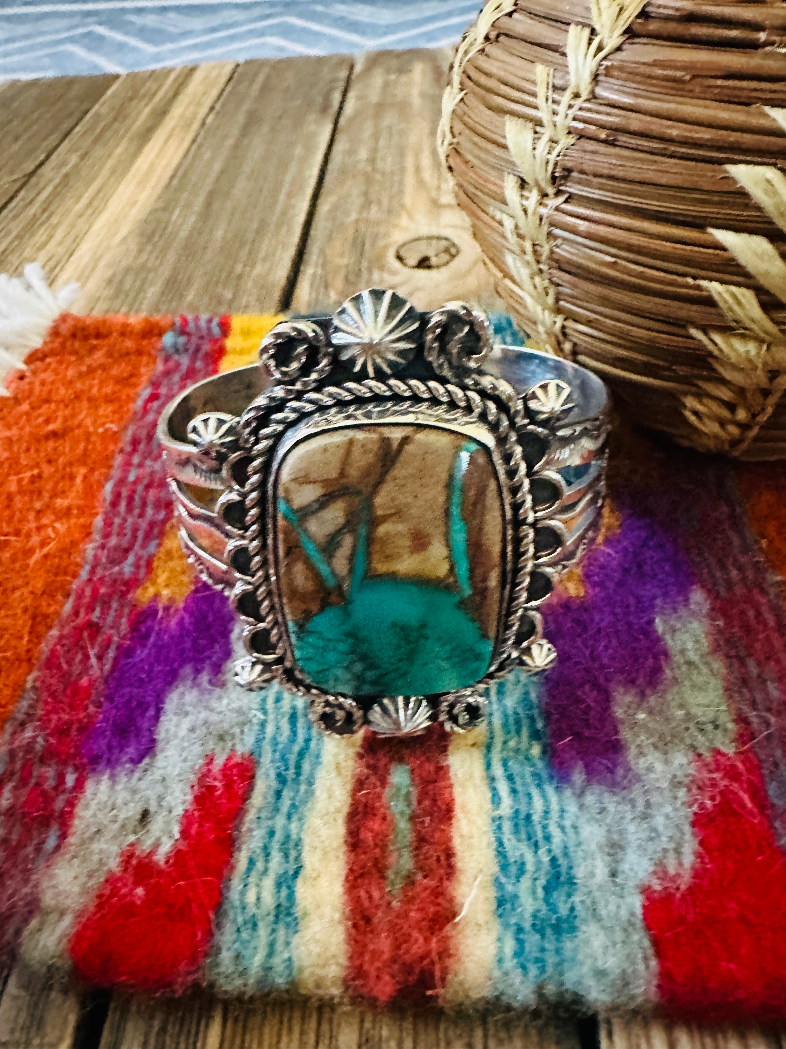 Handcrafted Pilot Mountain Turquoise & Sterling Silver Cuff Bracelet by Rosella Paxson