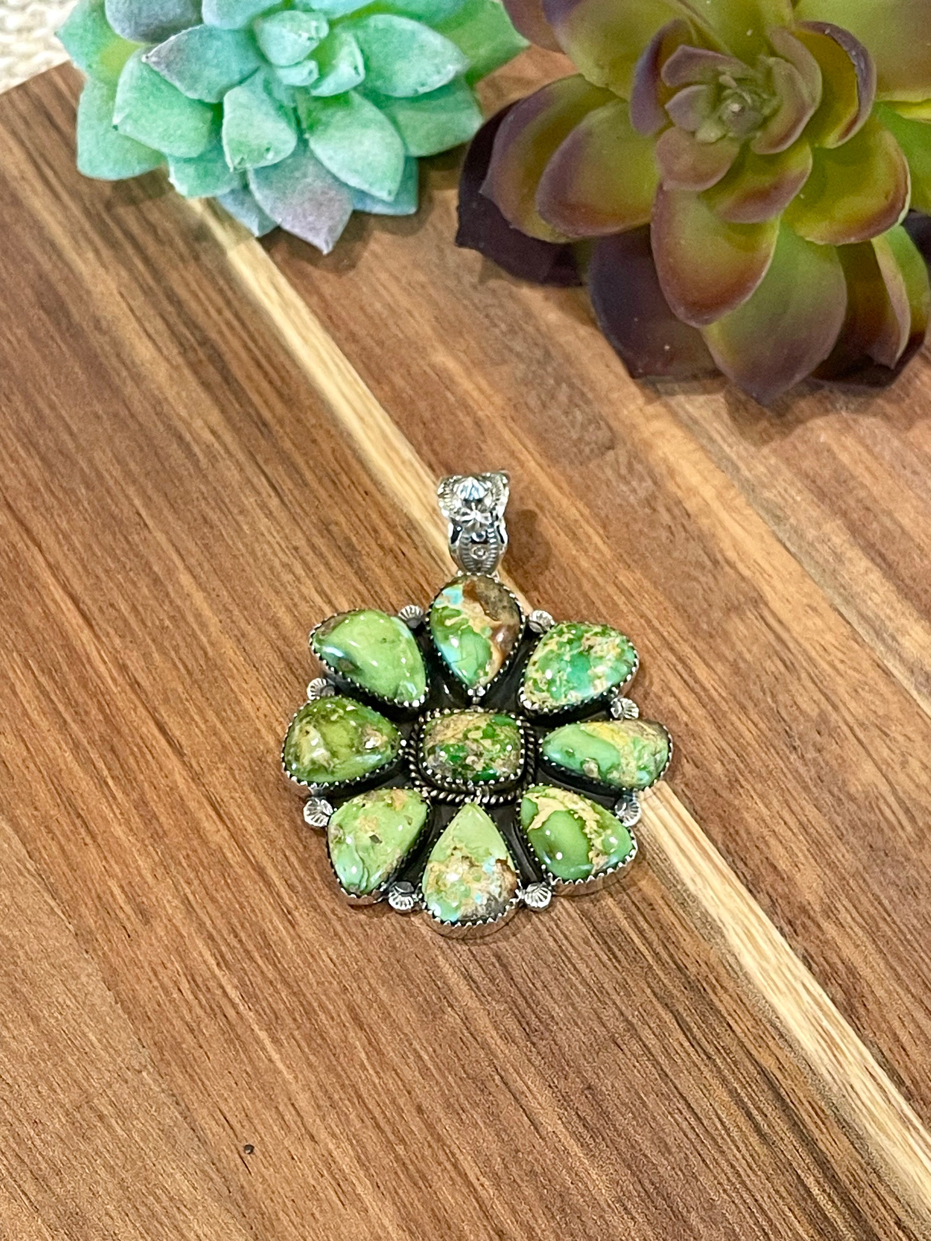 Beautiful Handmade Sterling Silver & Sonoran Turquoise Cluster Flower Pendant