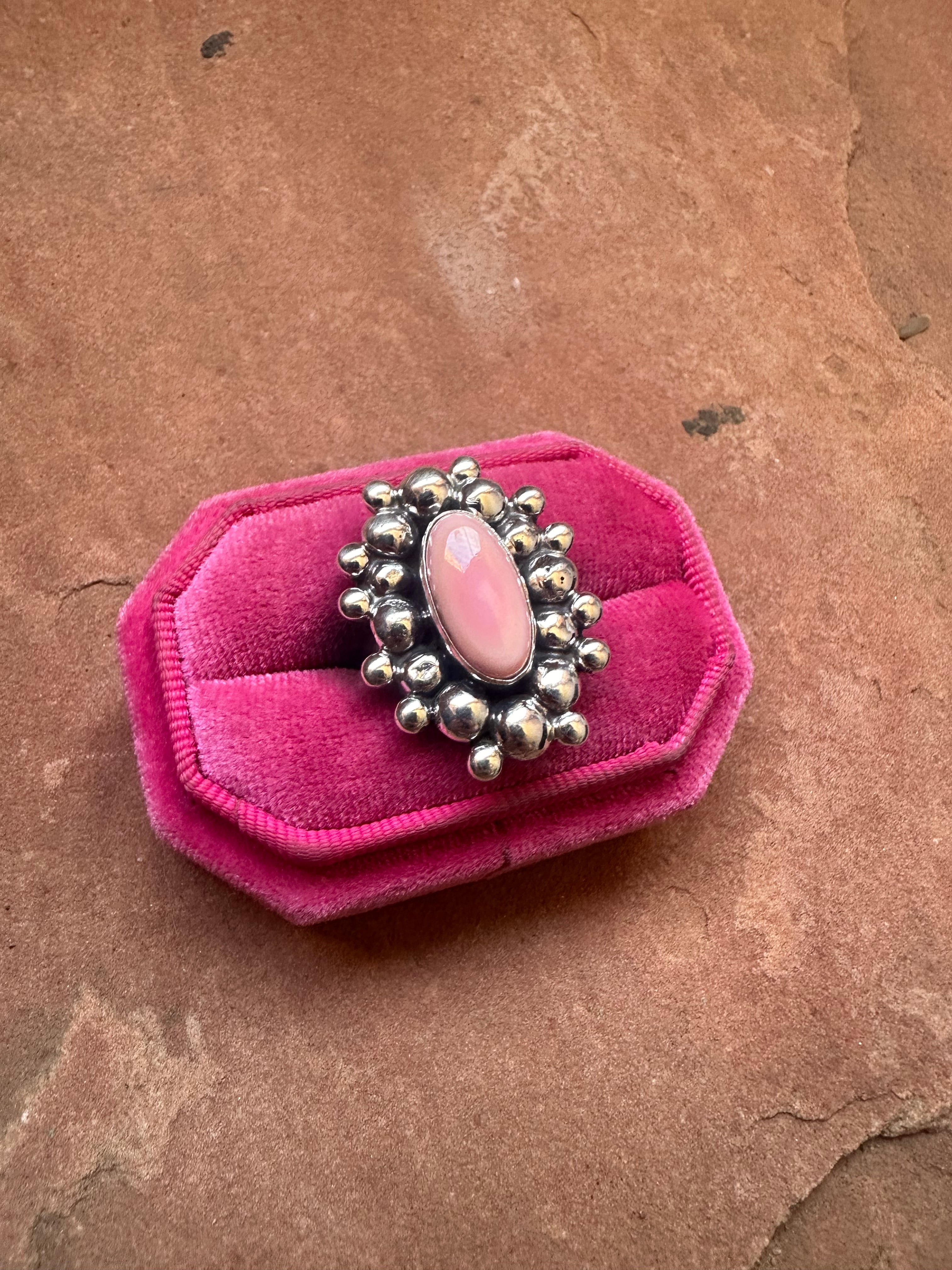 Handmade Pink Conch And Sterling Silver Adjustable Ring Style 2