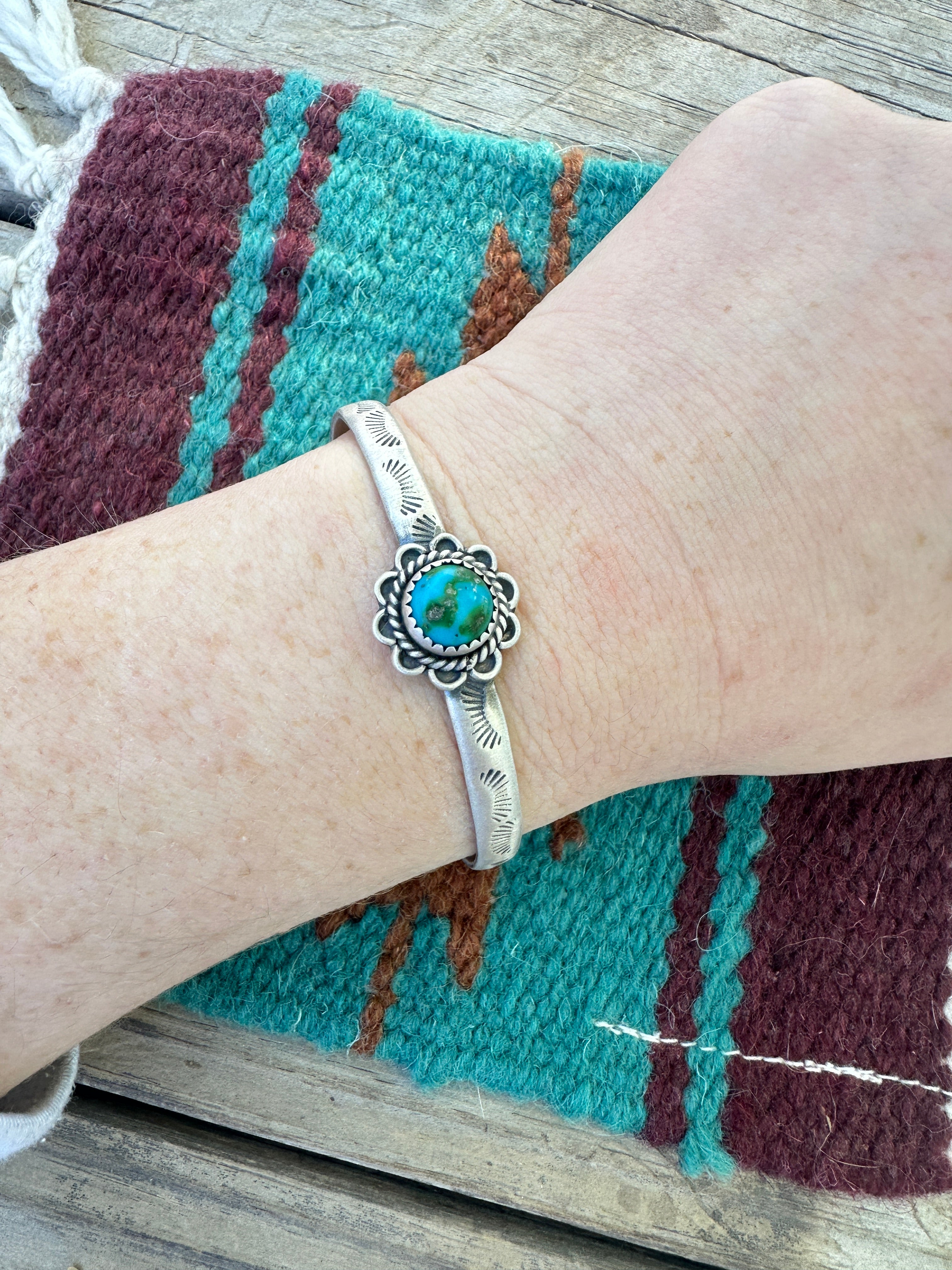 Handmade Sterling Silver, Sonoran Mountain Turquiose Adjustable Cuff Bracelet