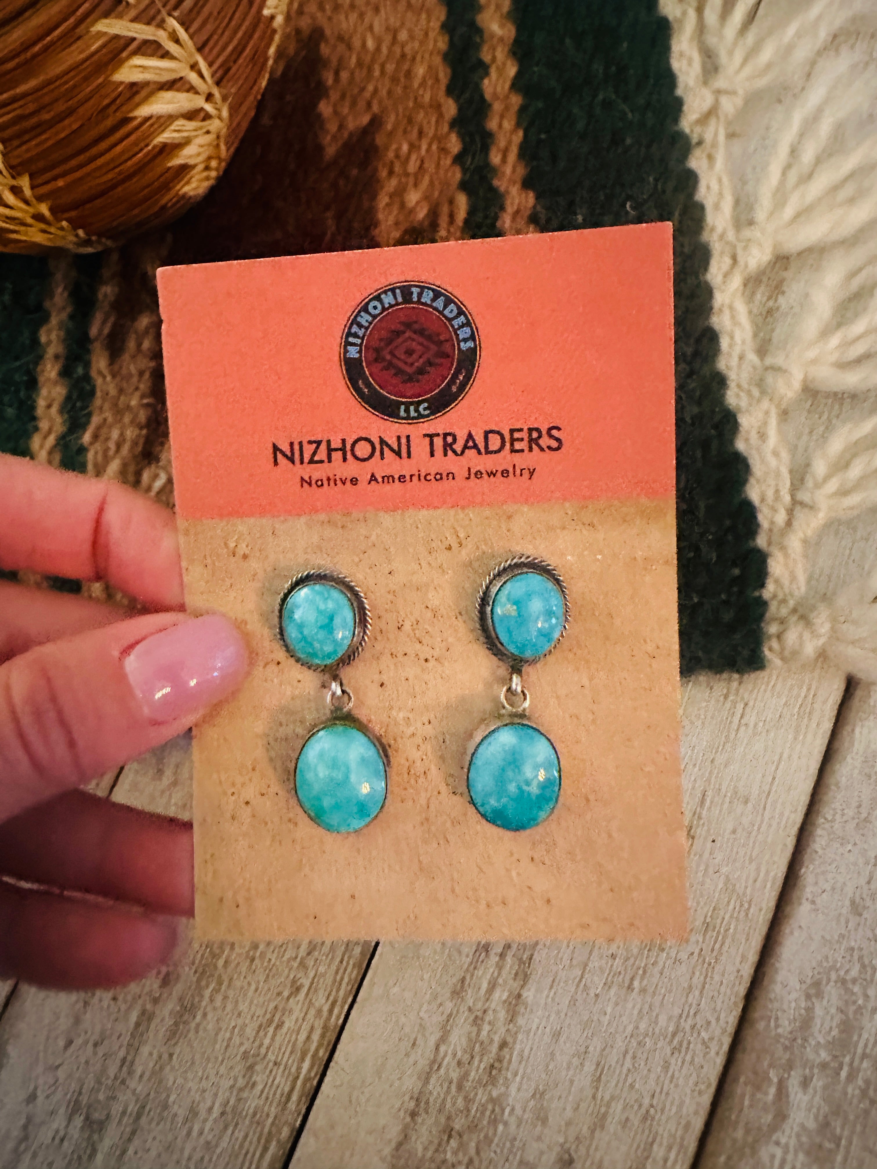 Navajo Turquoise and Sterling Silver Dangle Earrings