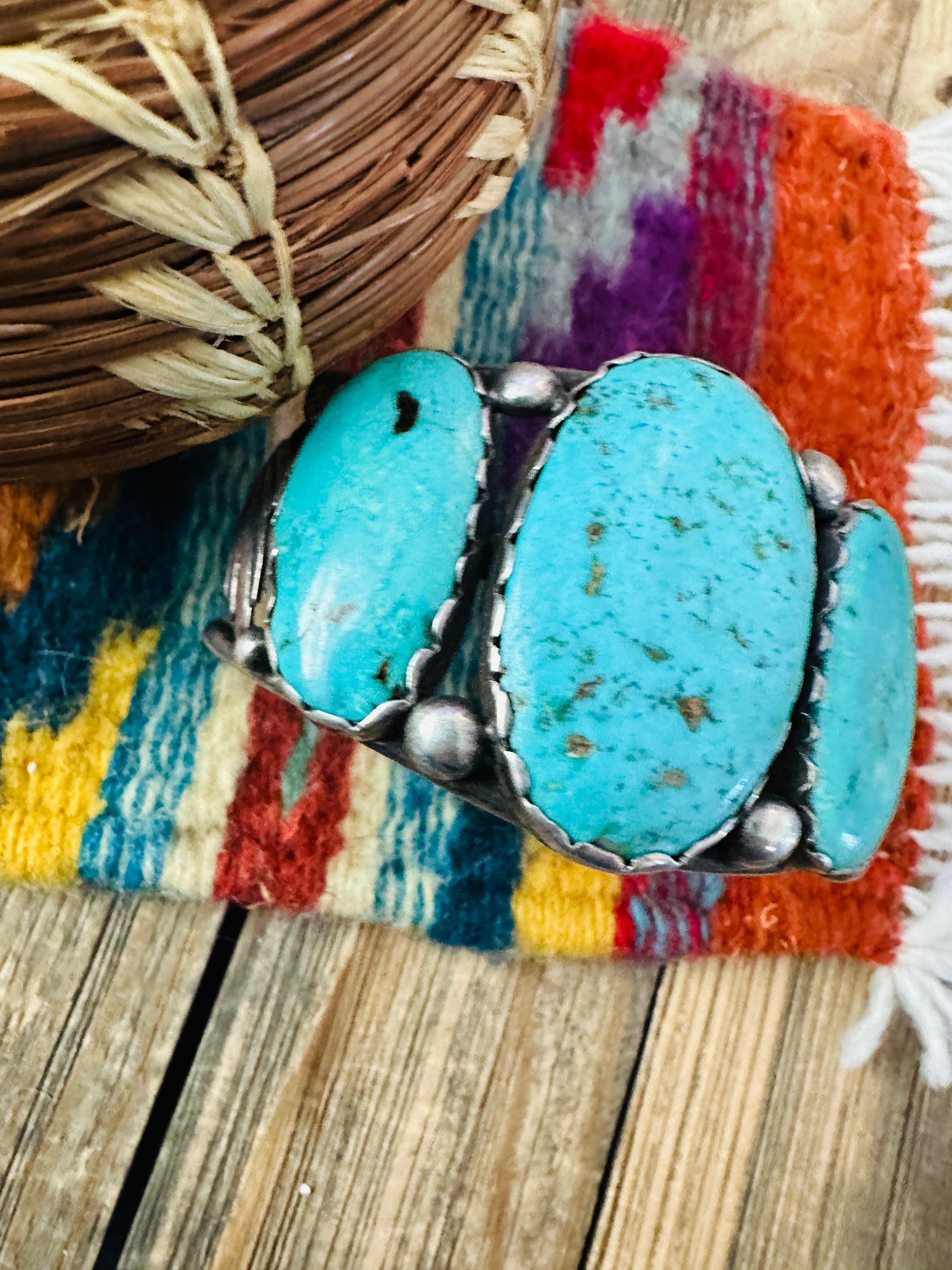 Handcrafted Old Pawn Sterling Silver & Turquoise Cuff Bracelet