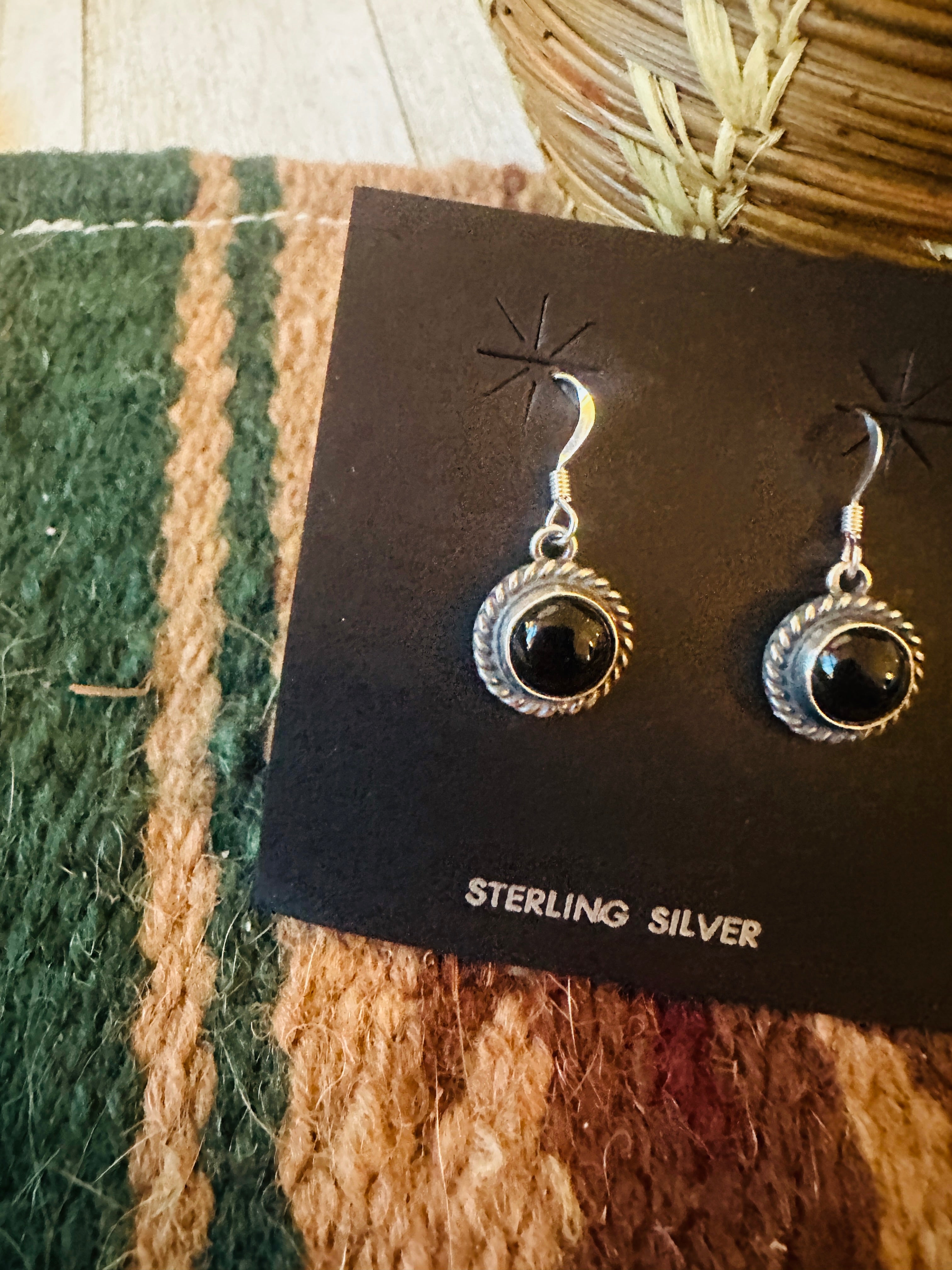 Navajo Onyx & Sterling Silver Dangle Earrings