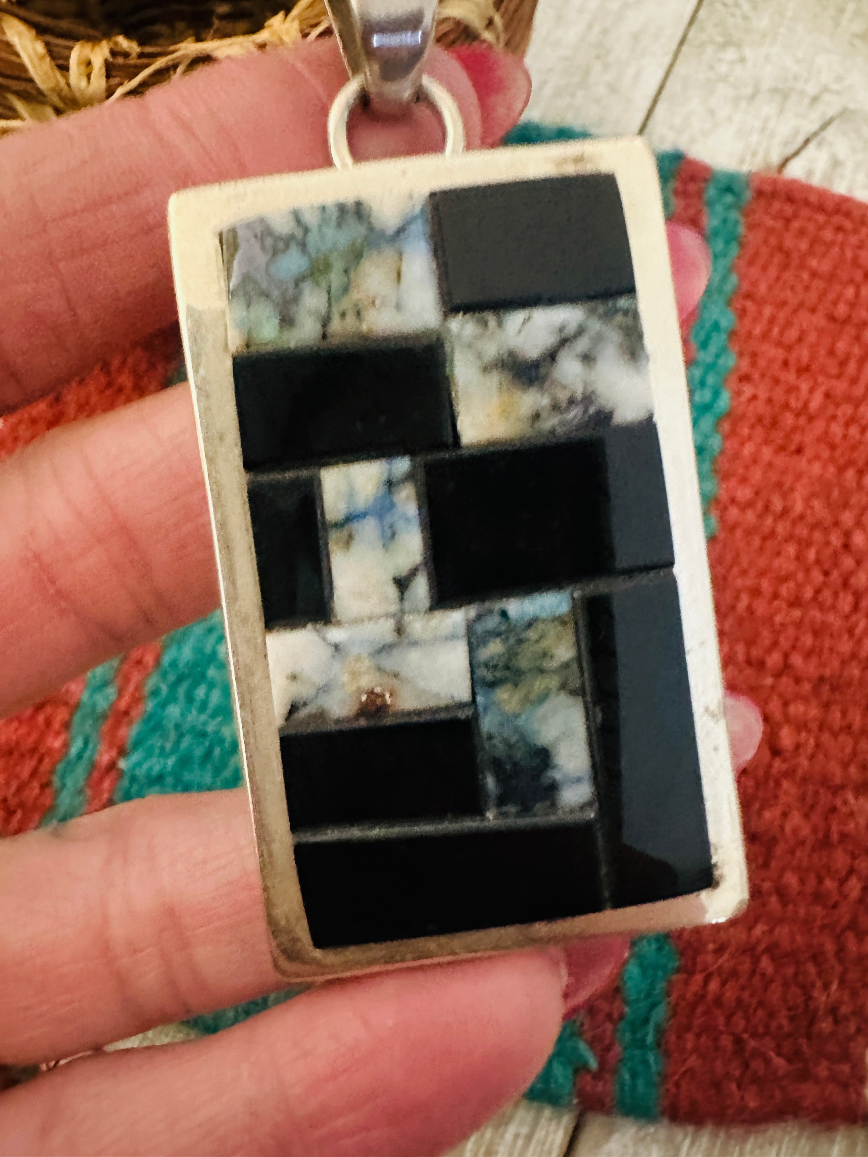 Handcrafted Sterling Silver and Multi Stone Inlay Pendant by Tom Jackson