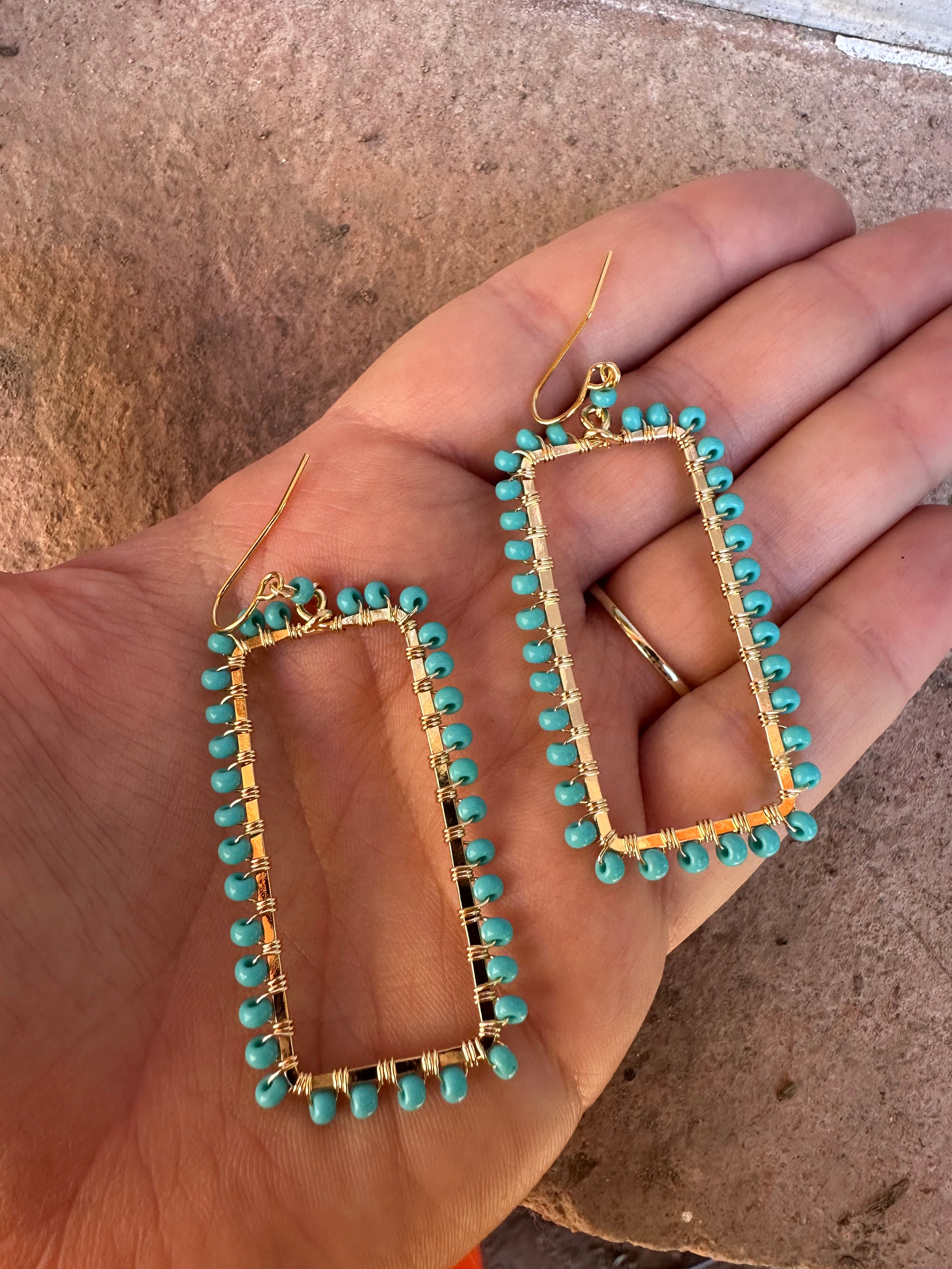 “The Golden Collection” Cool Summer Handmade Turquoise Beaded & 14k Gold Plated Earrings