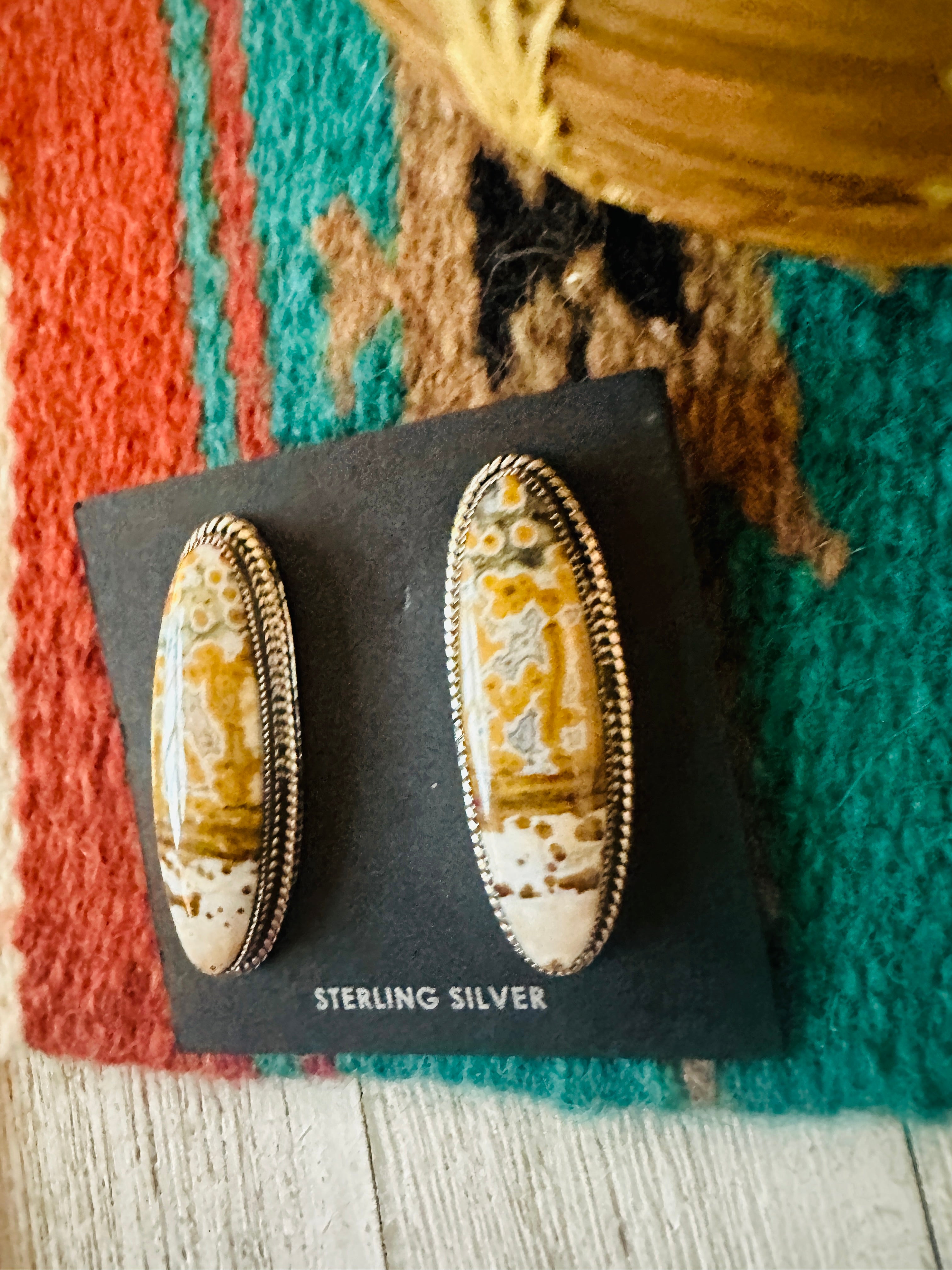 Navajo Jasper Sterling Silver Post Earrings Signed