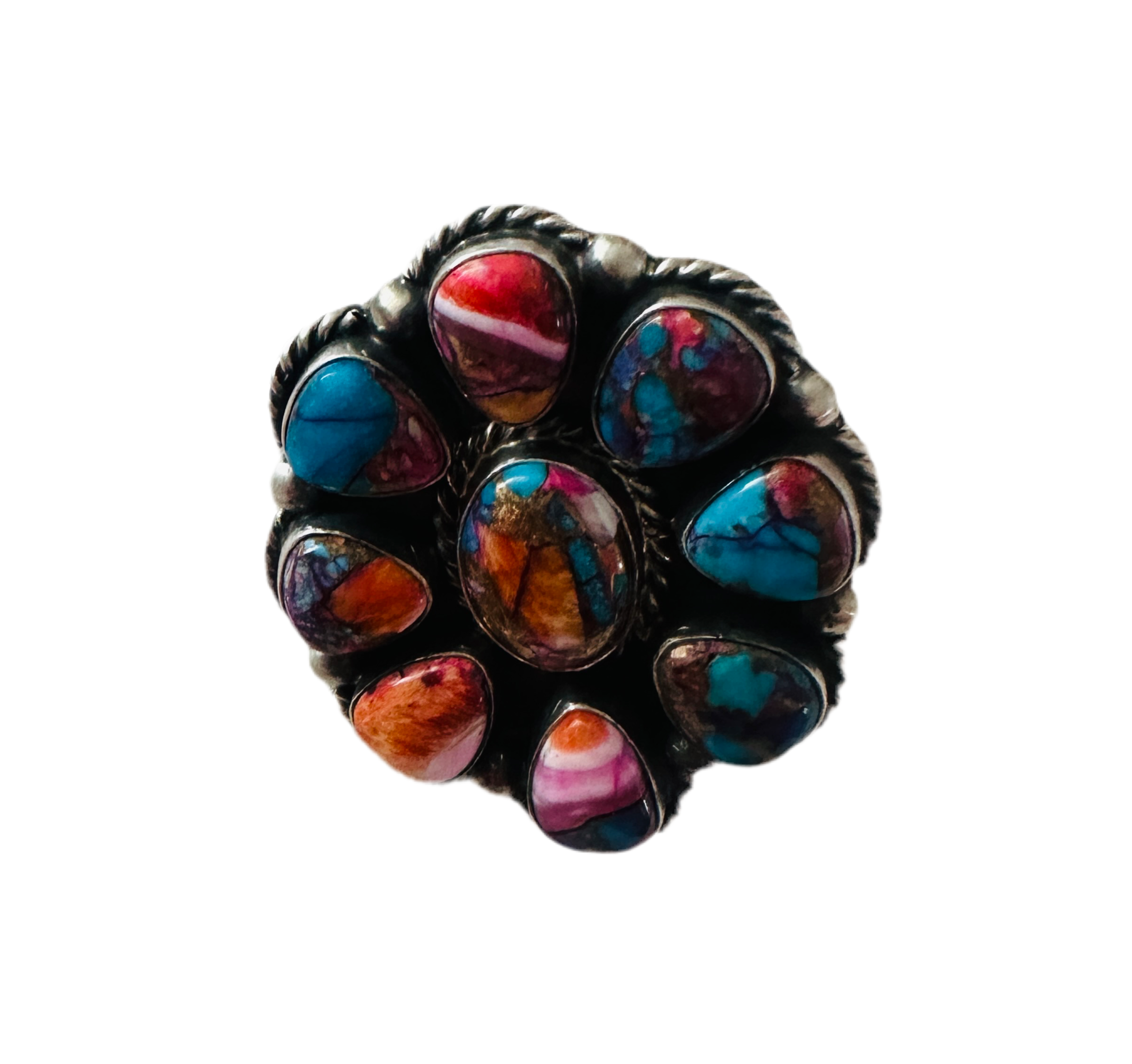 Handcrafted Sterling Silver & Pink Dream Mojave Cluster Adjustable Ring