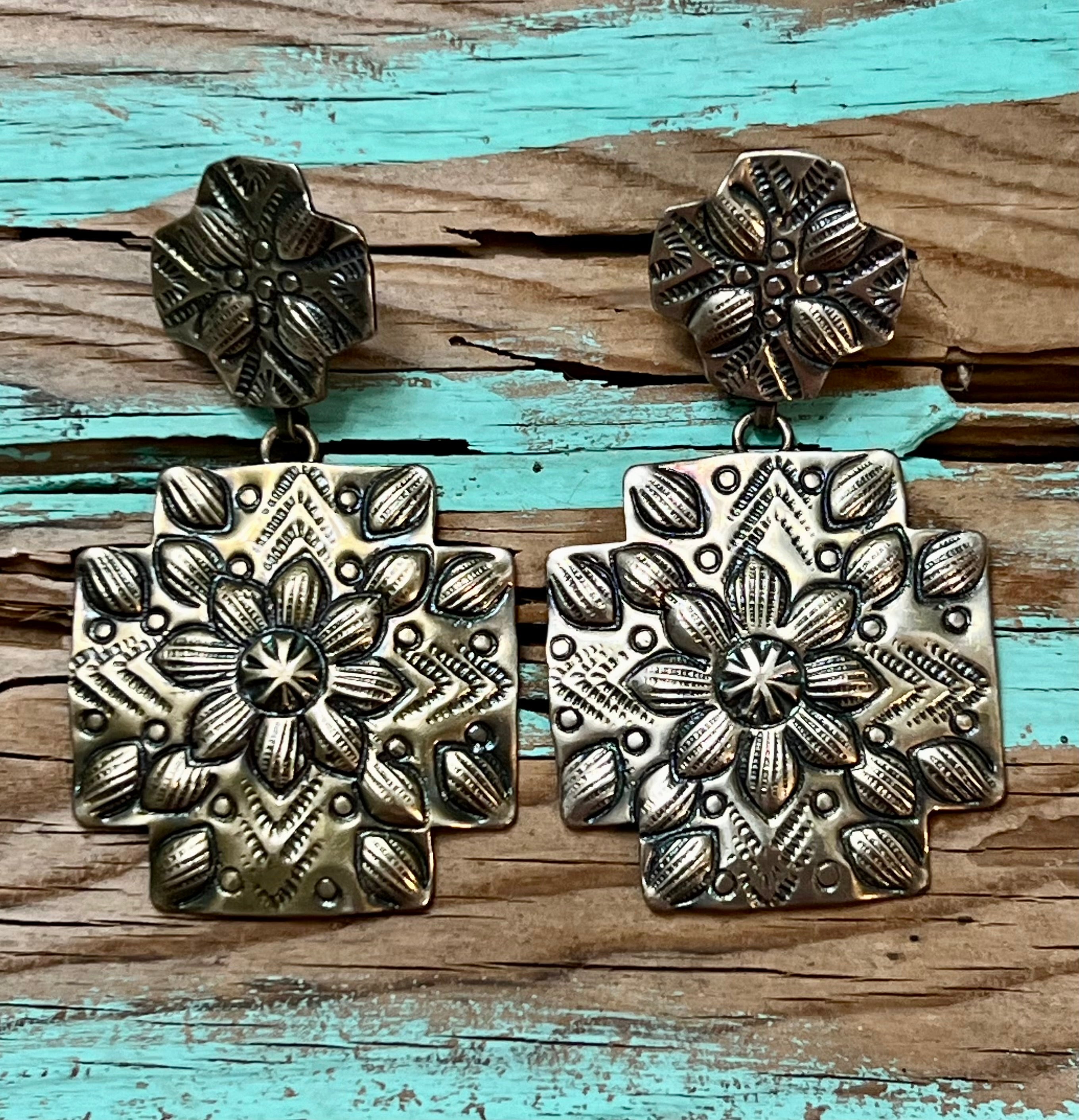 Two Cross Silver-Plated Engraved Earrings