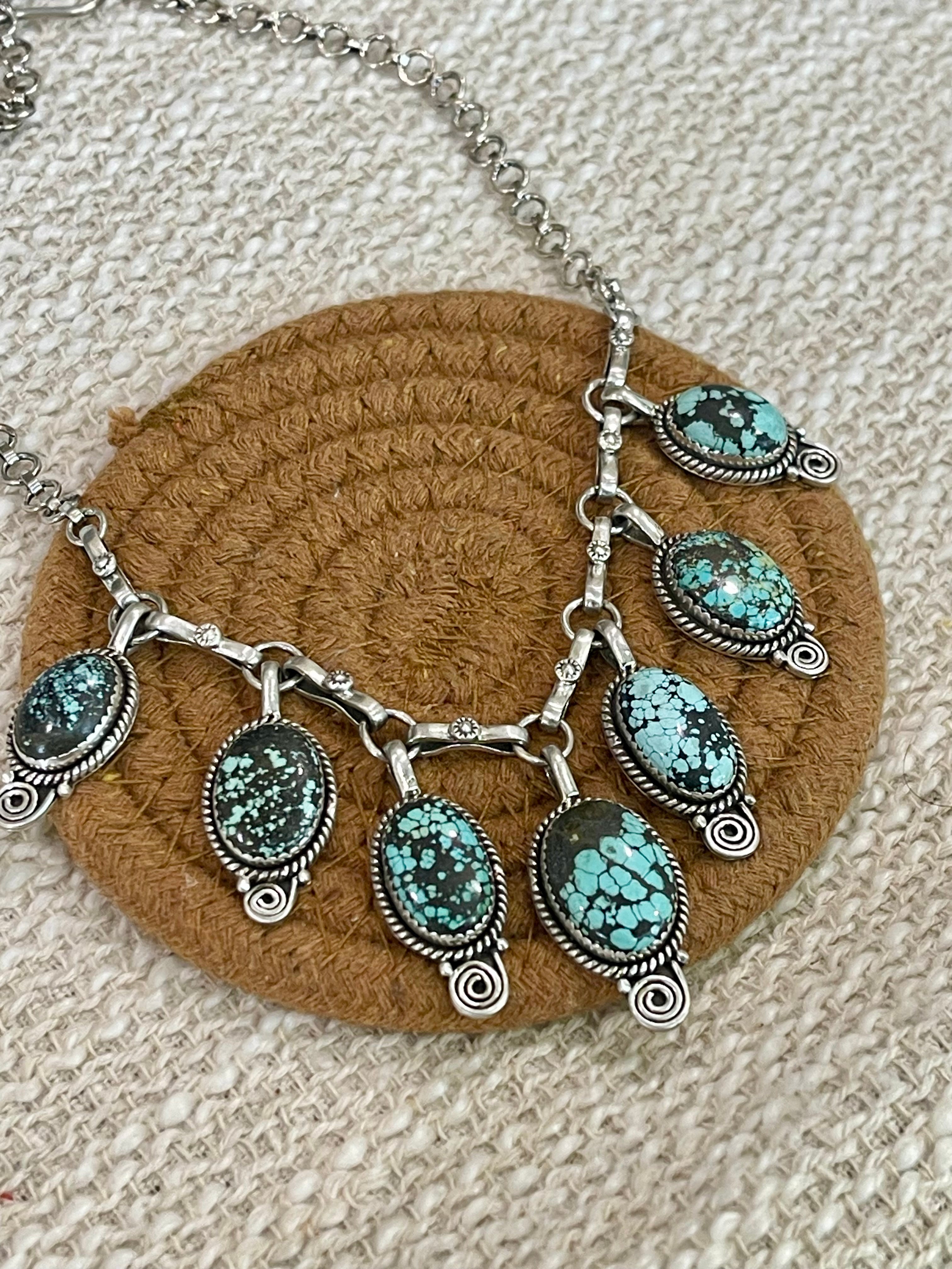 Handmade Sterling Silver Number 8 Turquoise Necklace with Signed Nizhoni