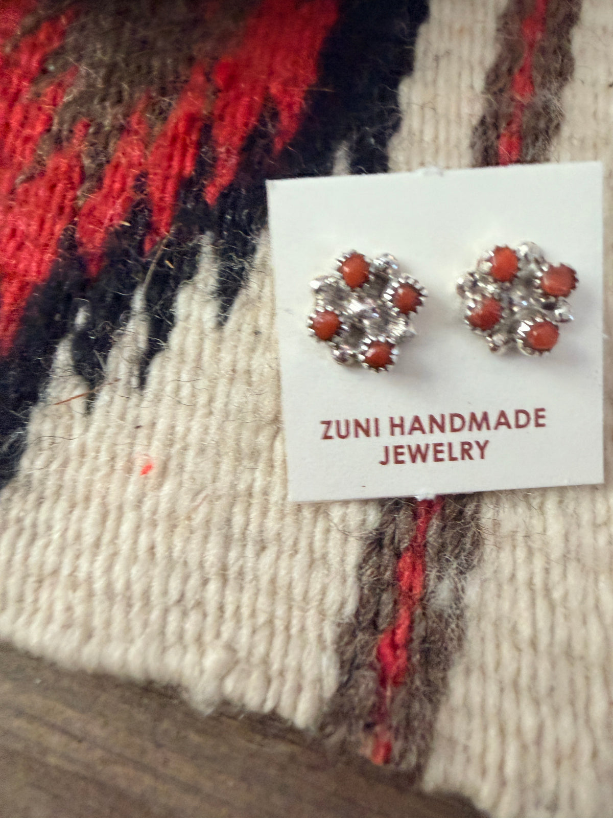 Handcrafted Sterling Silver & Coral Petit Point Stud Earrings